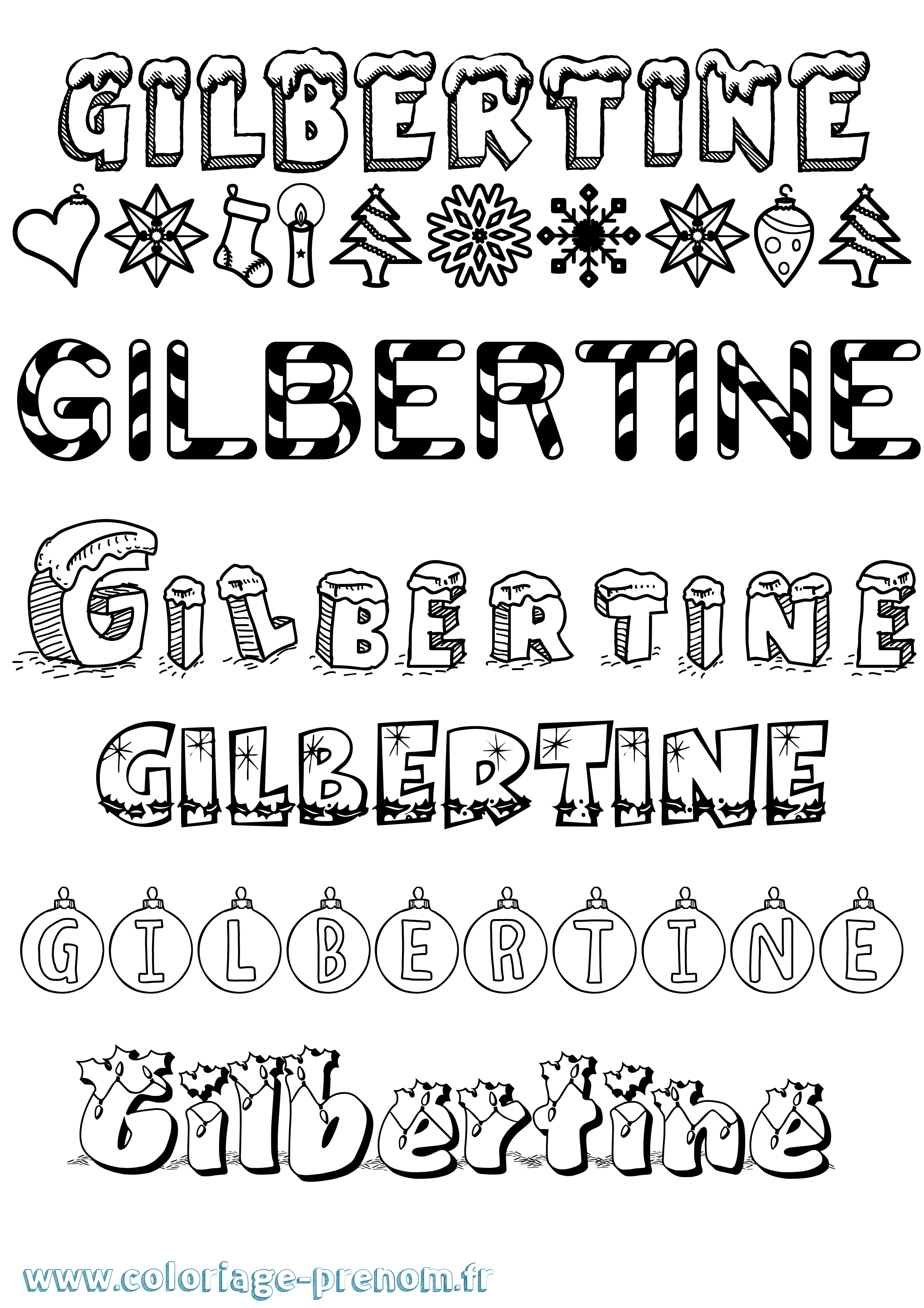 Coloriage Gilbertine Noël Coloriage prénom Gilbertine Noël
