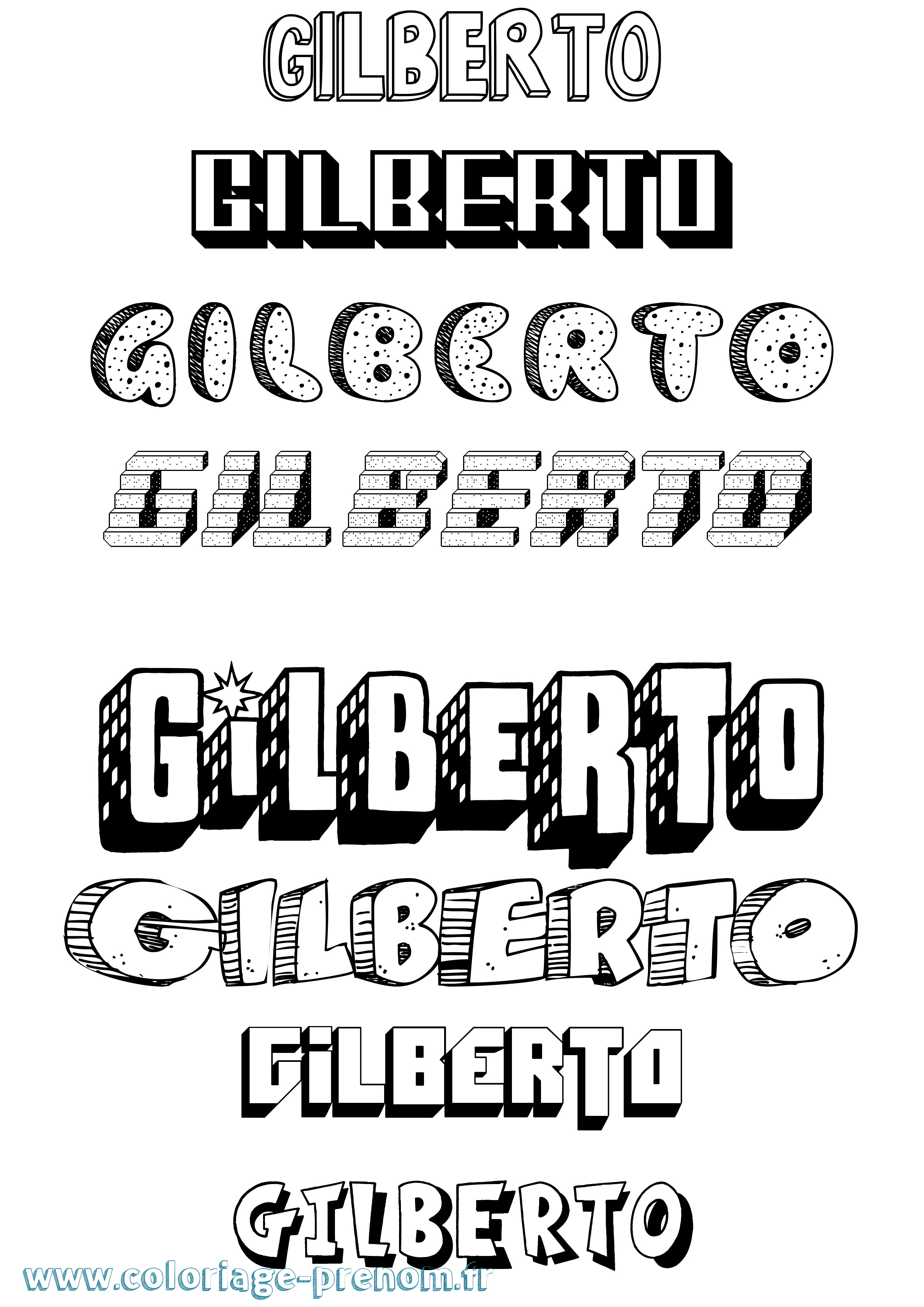 Coloriage Gilberto Effet 3D Coloriage prénom Gilberto Effet 3D