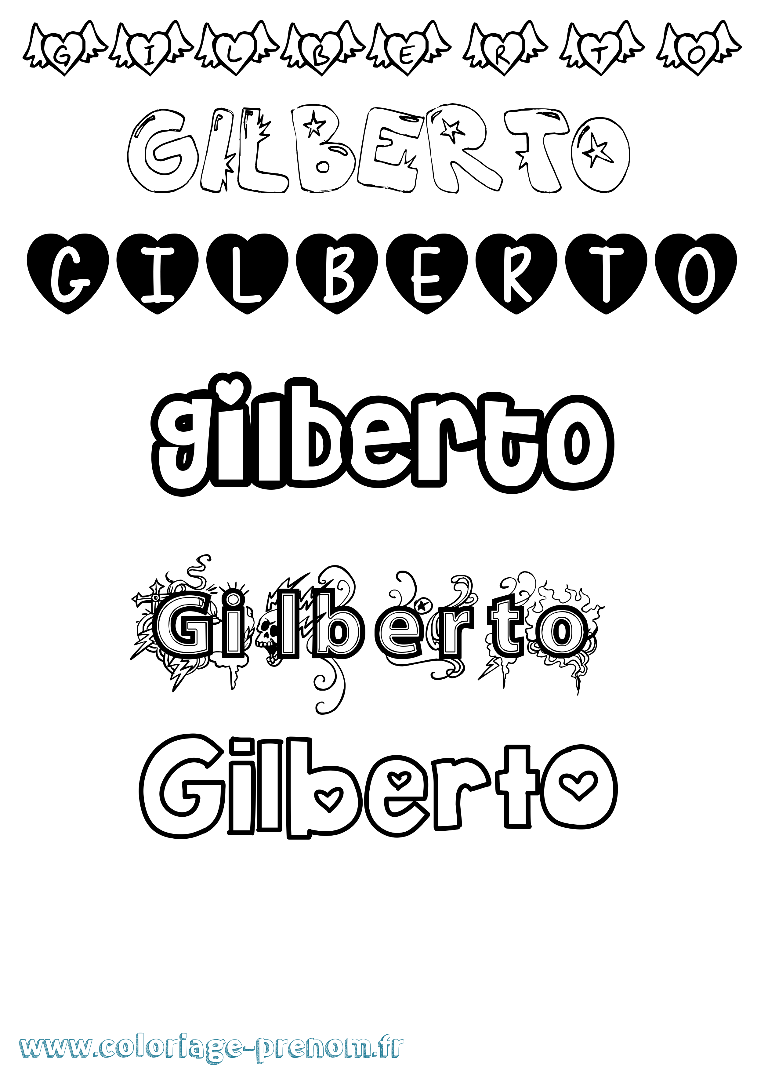 Coloriage Gilberto Girly Coloriage prénom Gilberto Girly