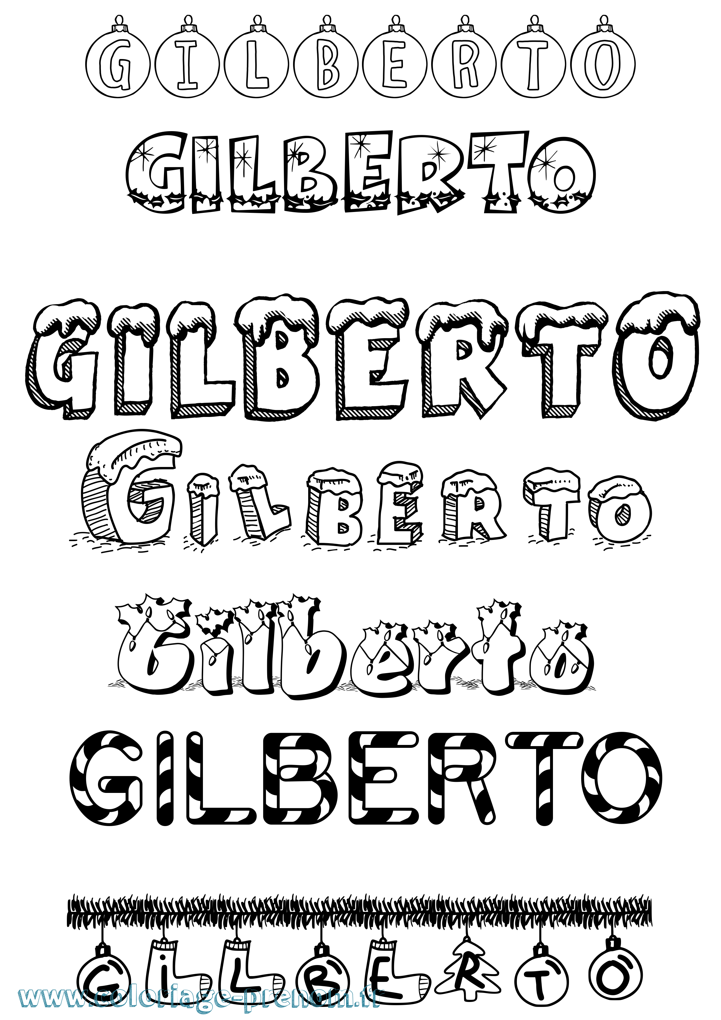 Coloriage Gilberto Noël Coloriage prénom Gilberto Noël