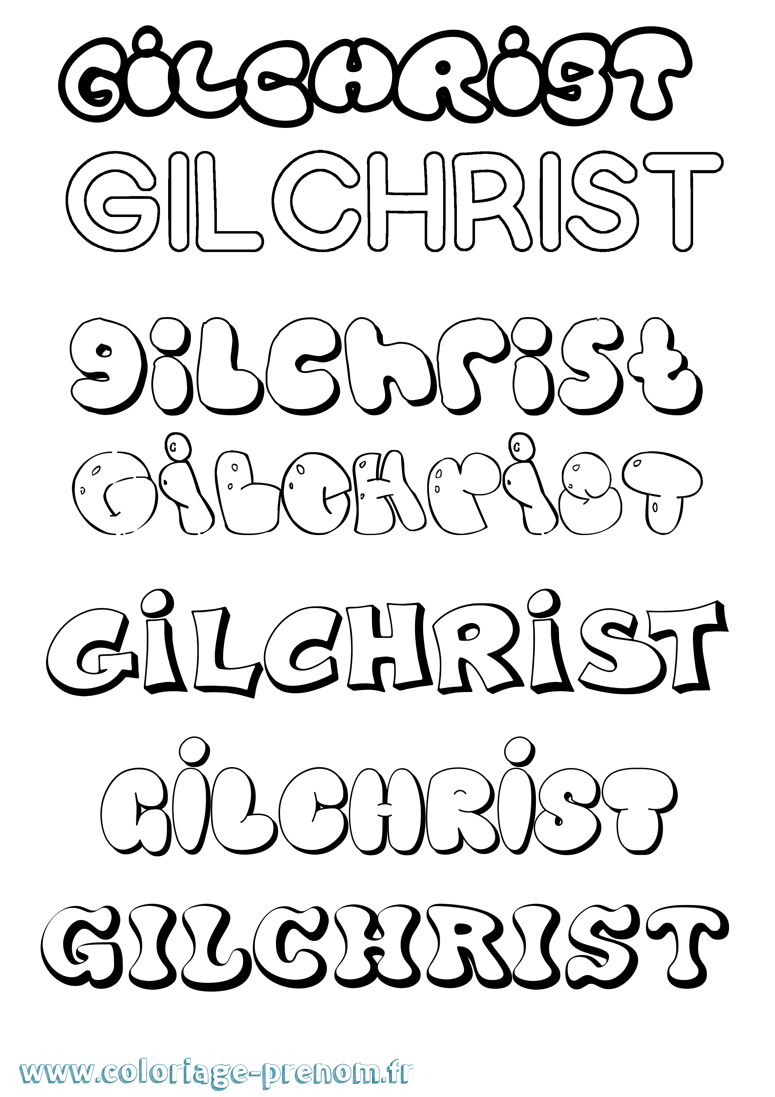 Coloriage Gilchrist Bubble Coloriage prénom Gilchrist Bubble