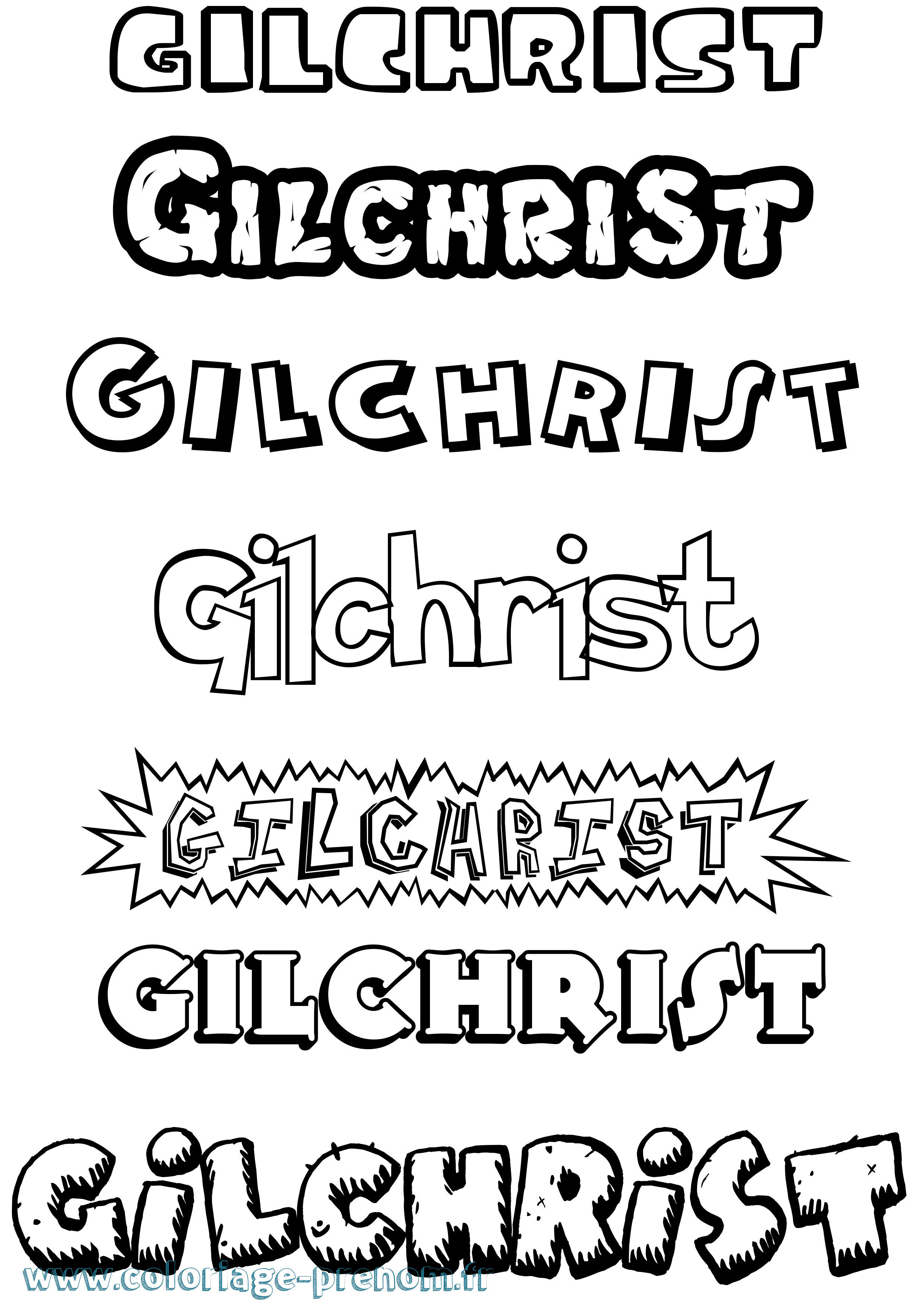 Coloriage Gilchrist Dessin Animé Coloriage prénom Gilchrist Dessin Animé