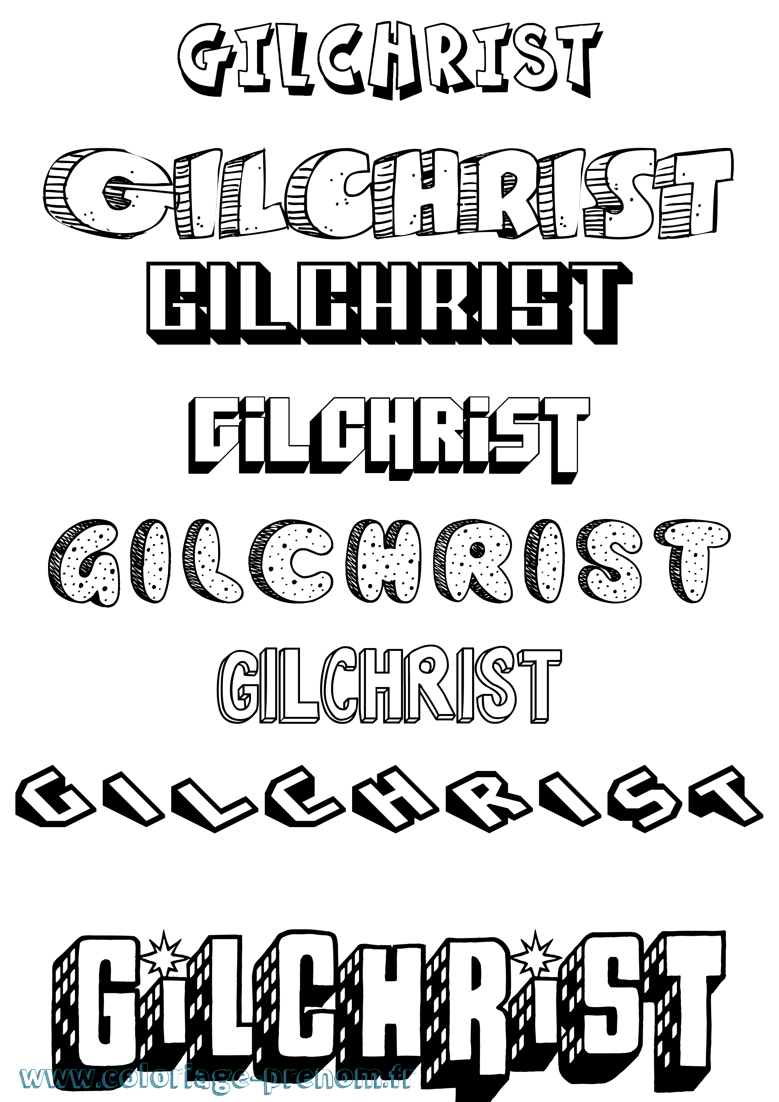 Coloriage Gilchrist Effet 3D Coloriage prénom Gilchrist Effet 3D