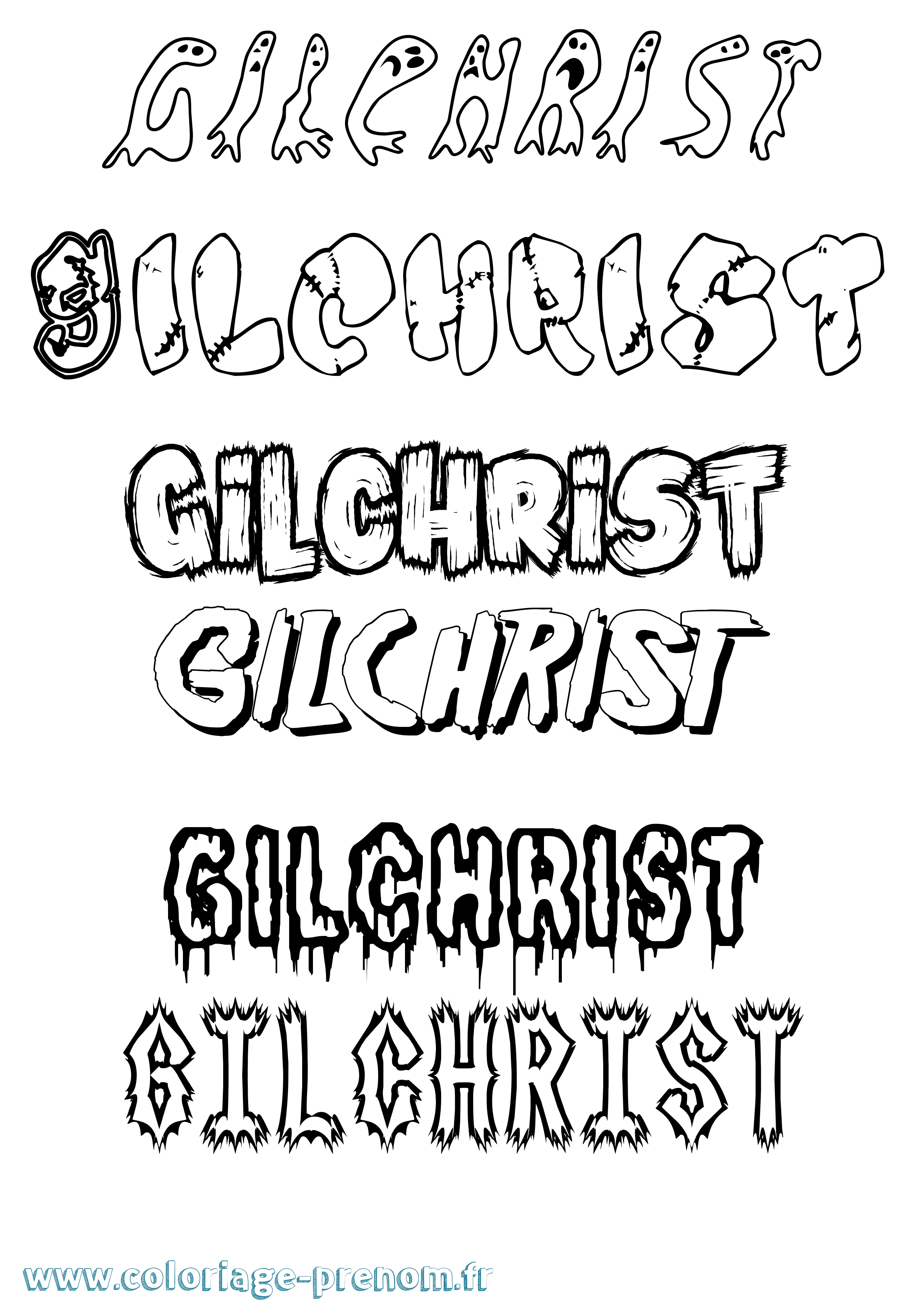 Coloriage Gilchrist Frisson Coloriage prénom Gilchrist Frisson