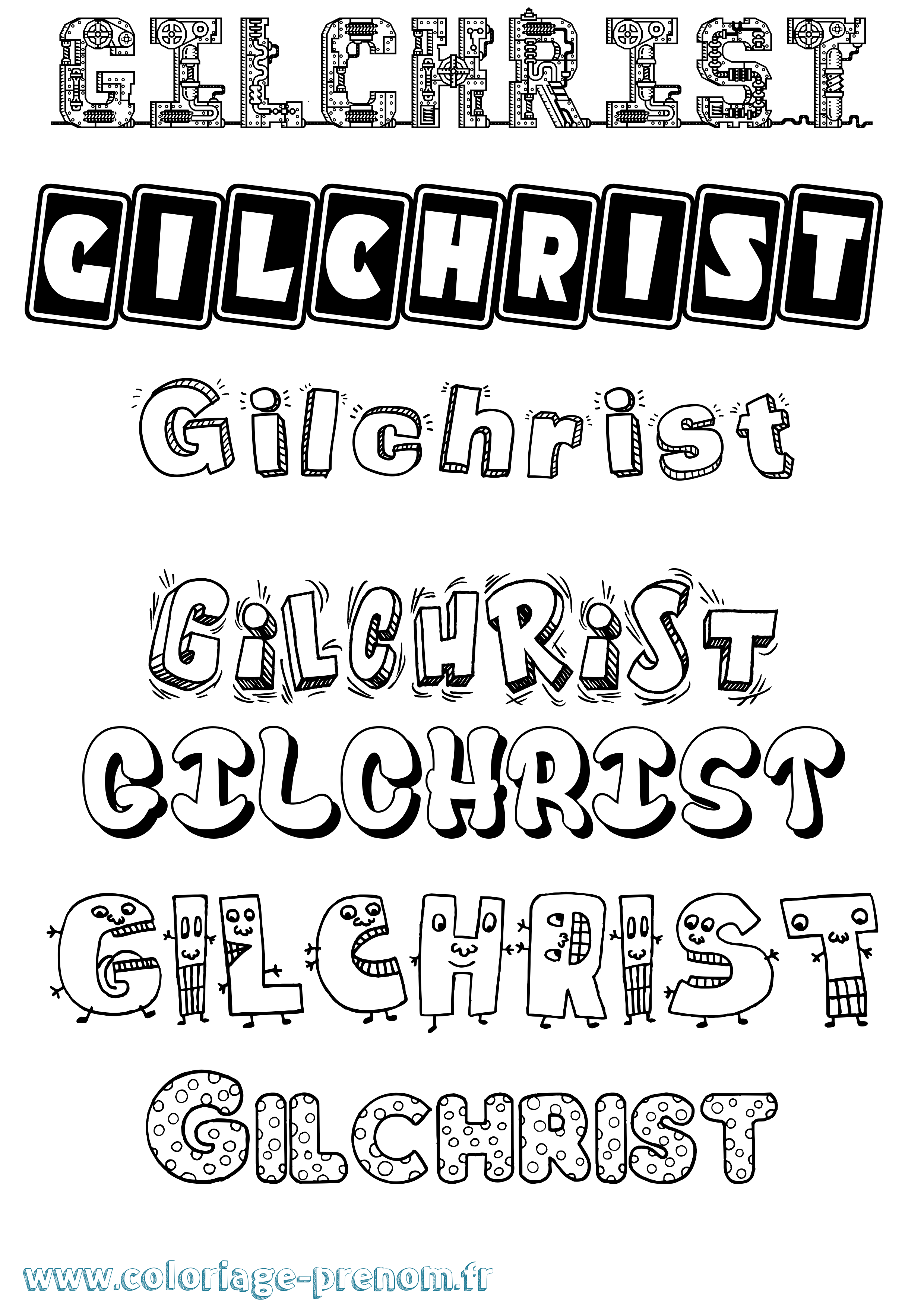 Coloriage Gilchrist Fun Coloriage prénom Gilchrist Fun