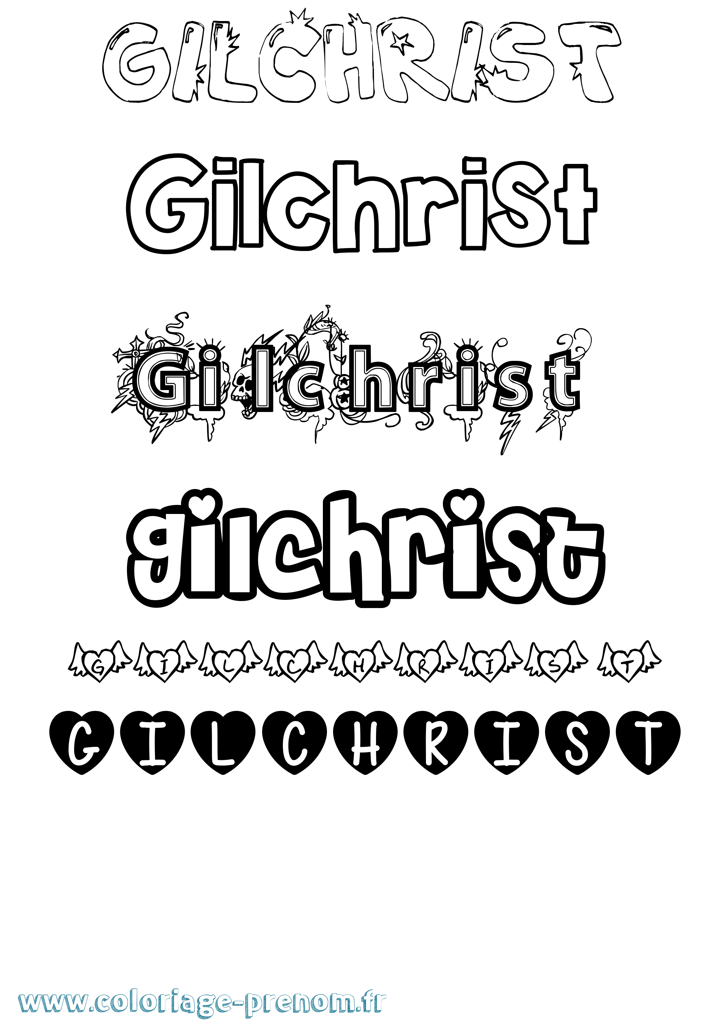 Coloriage Gilchrist Girly Coloriage prénom Gilchrist Girly