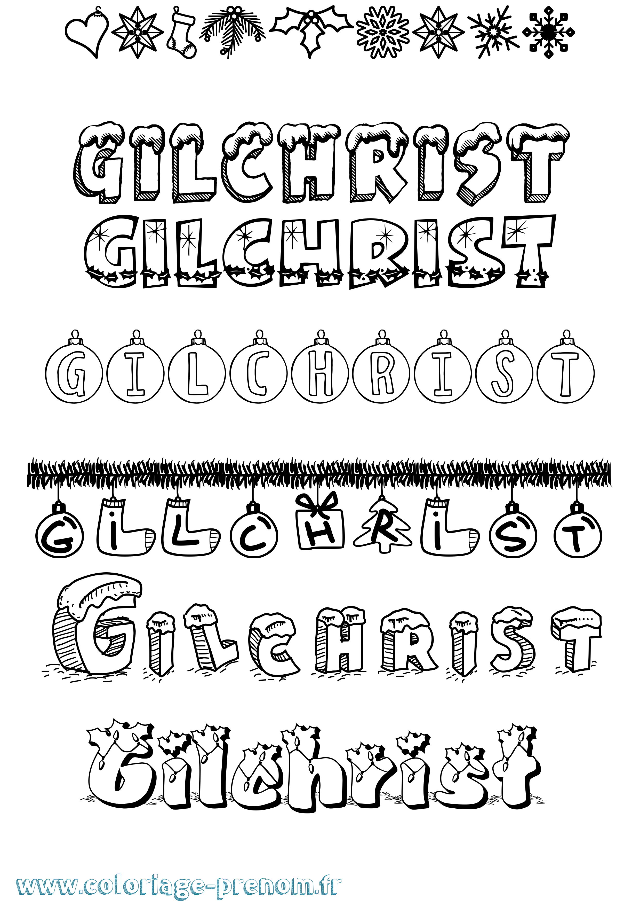 Coloriage Gilchrist Noël Coloriage prénom Gilchrist Noël