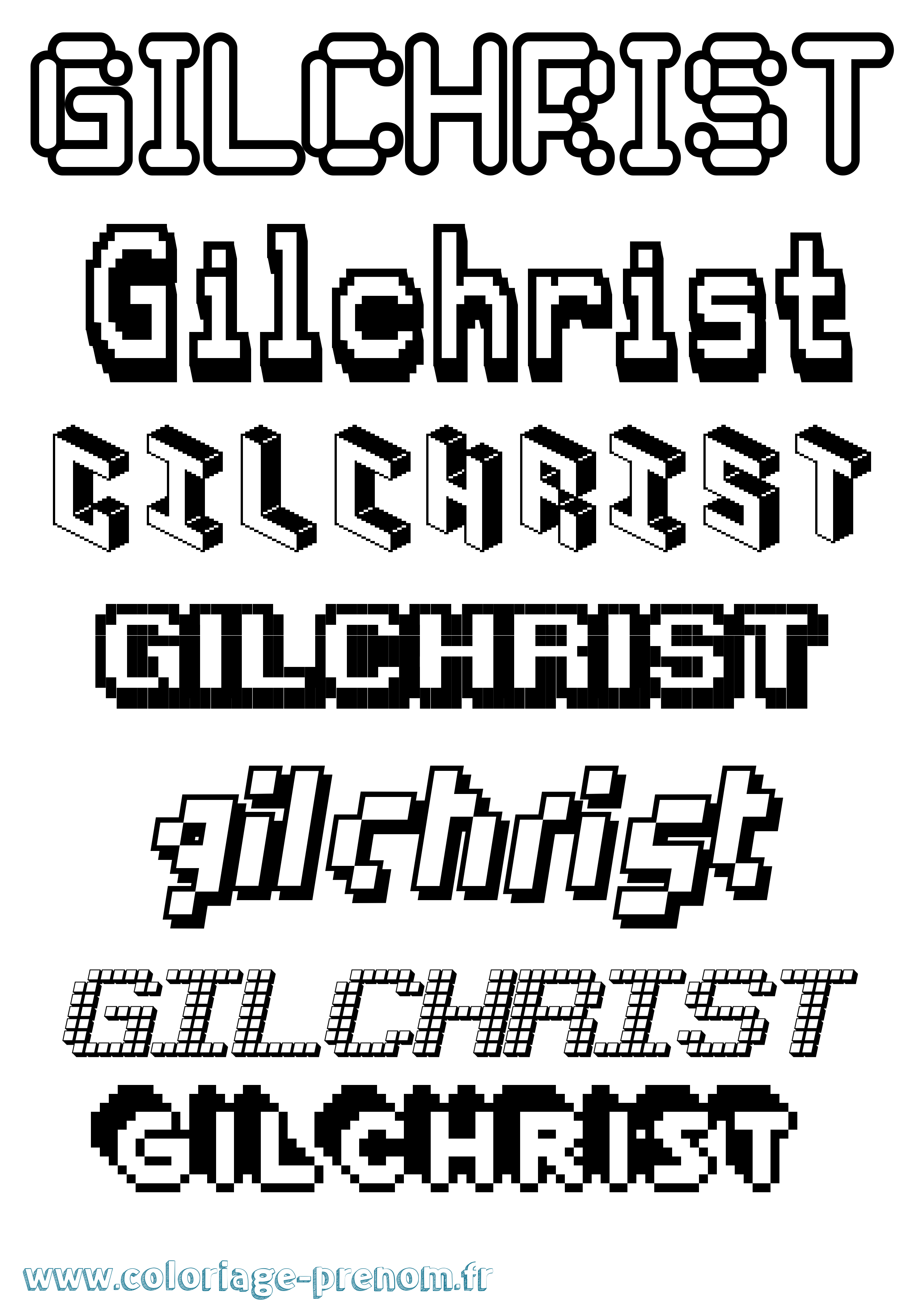 Coloriage Gilchrist Pixel Coloriage prénom Gilchrist Pixel