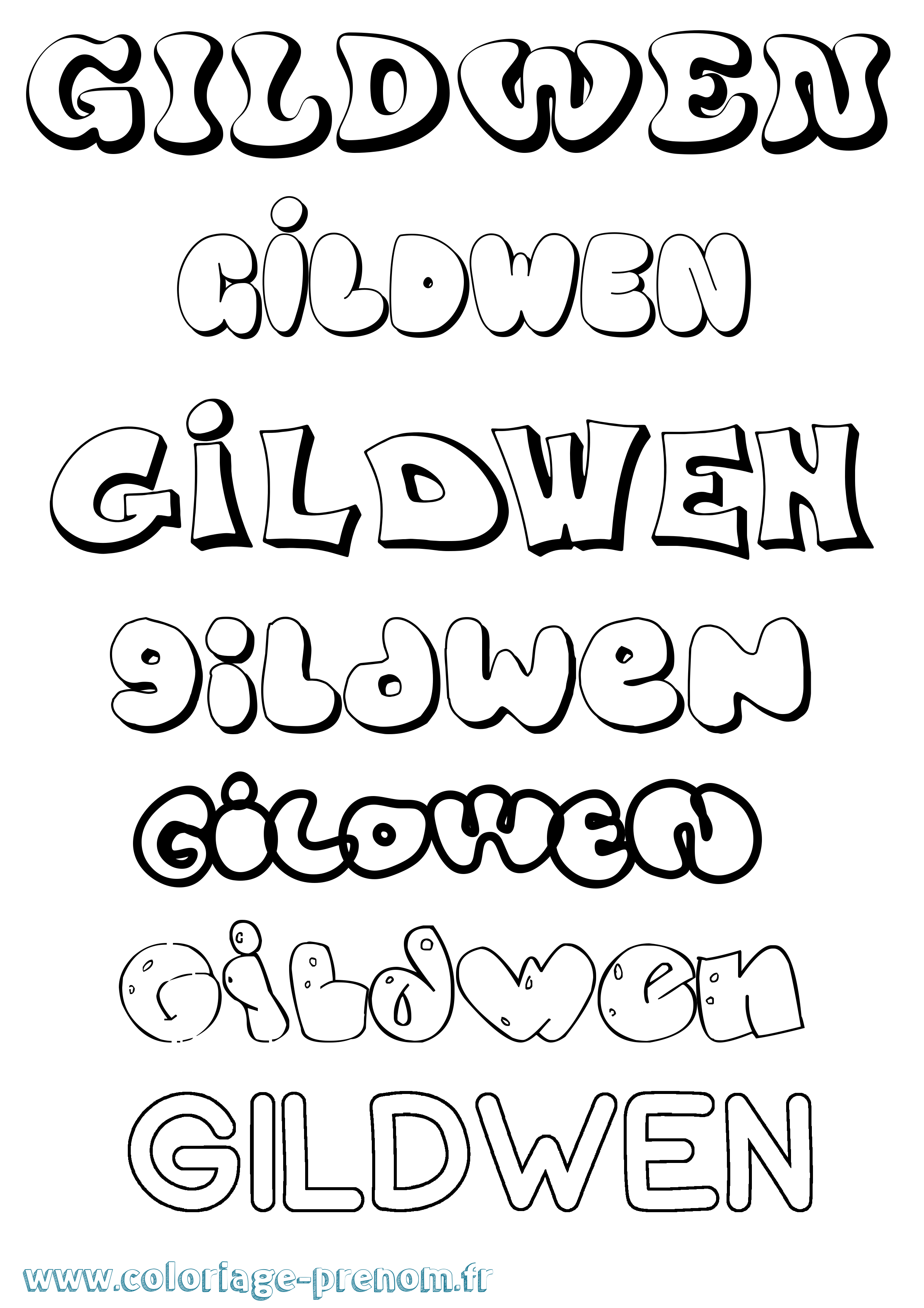 Coloriage Gildwen Bubble Coloriage prénom Gildwen Bubble