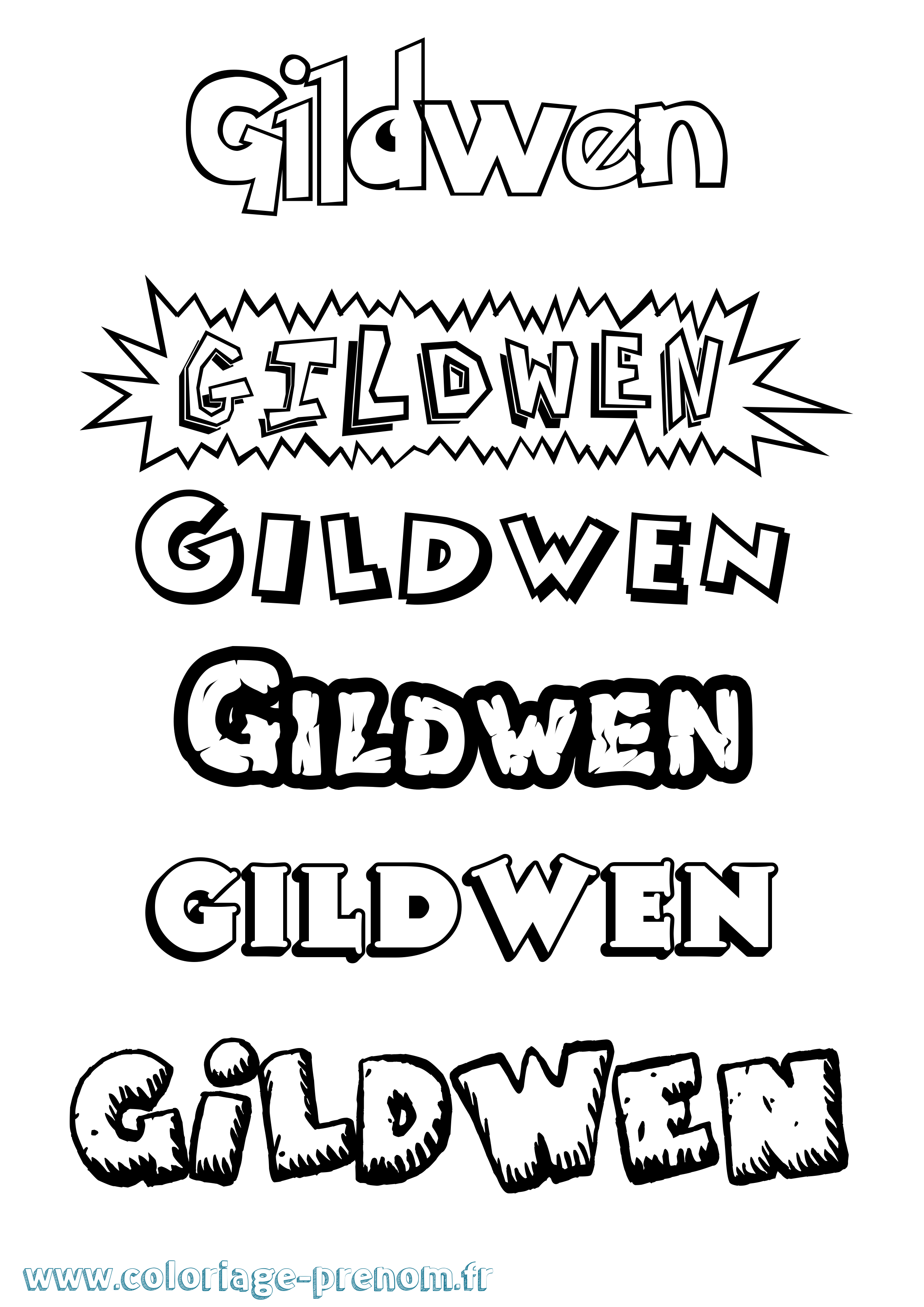 Coloriage Gildwen Dessin Animé Coloriage prénom Gildwen Dessin Animé