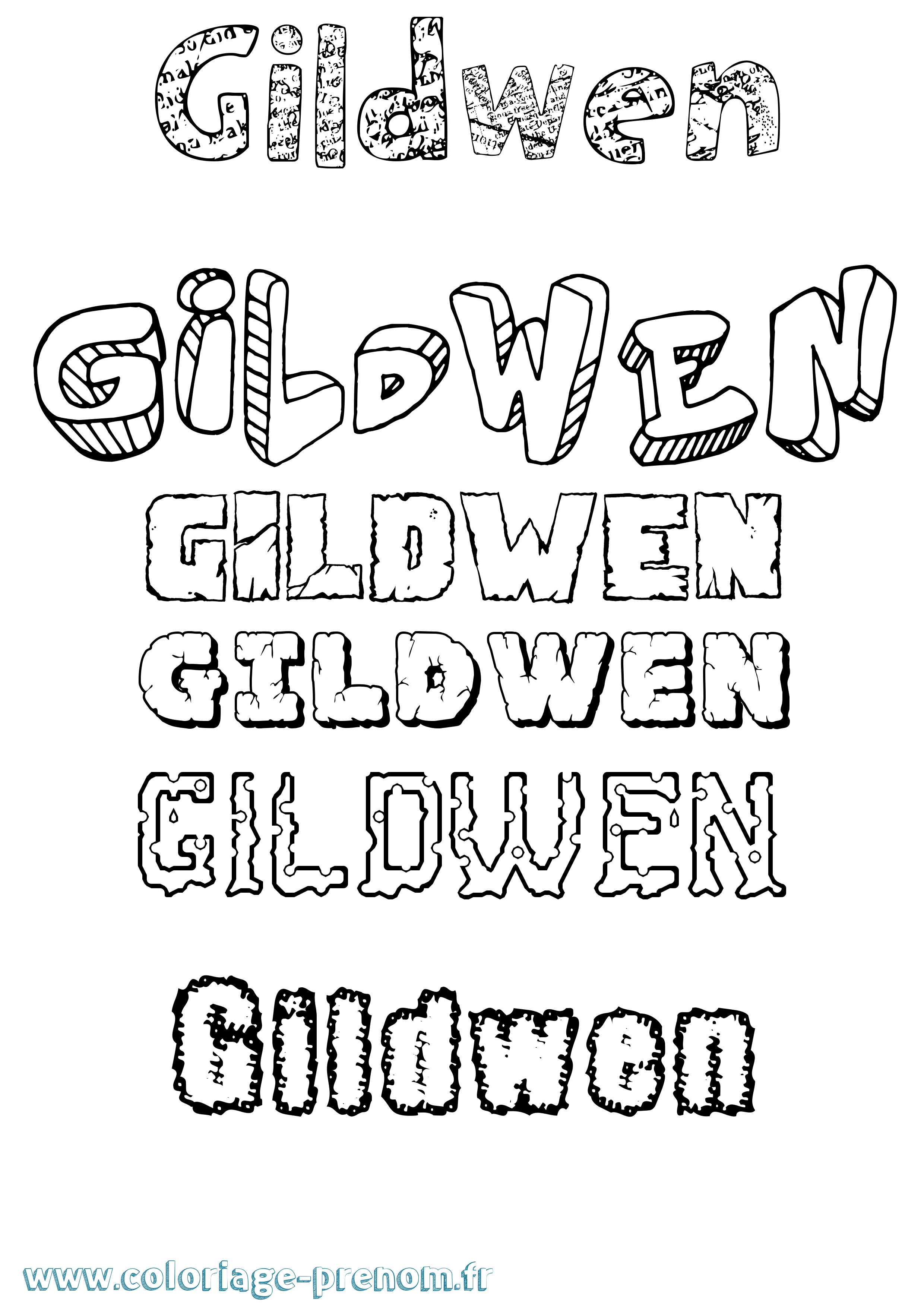 Coloriage Gildwen Destructuré Coloriage prénom Gildwen Destructuré