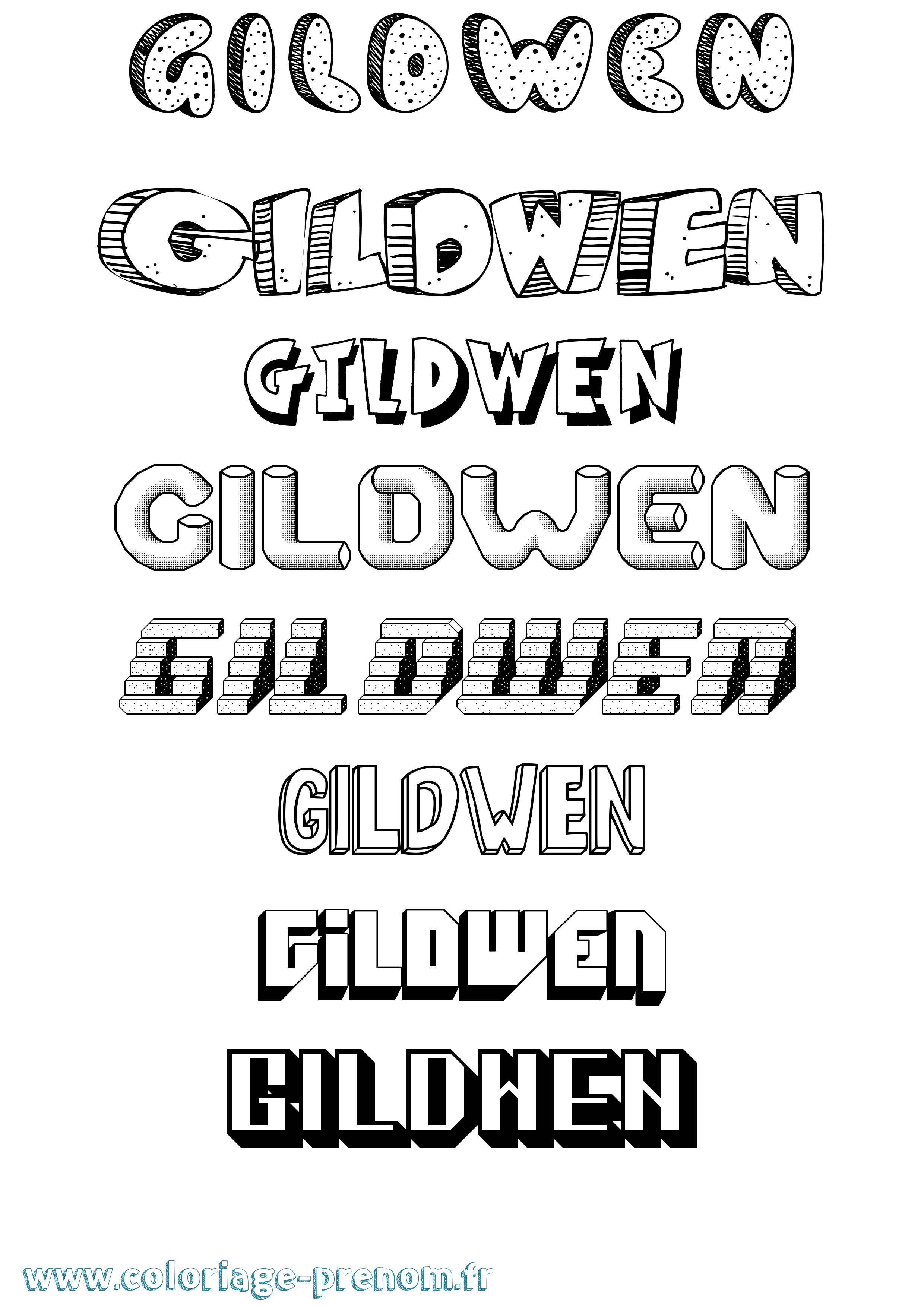 Coloriage Gildwen Effet 3D Coloriage prénom Gildwen Effet 3D
