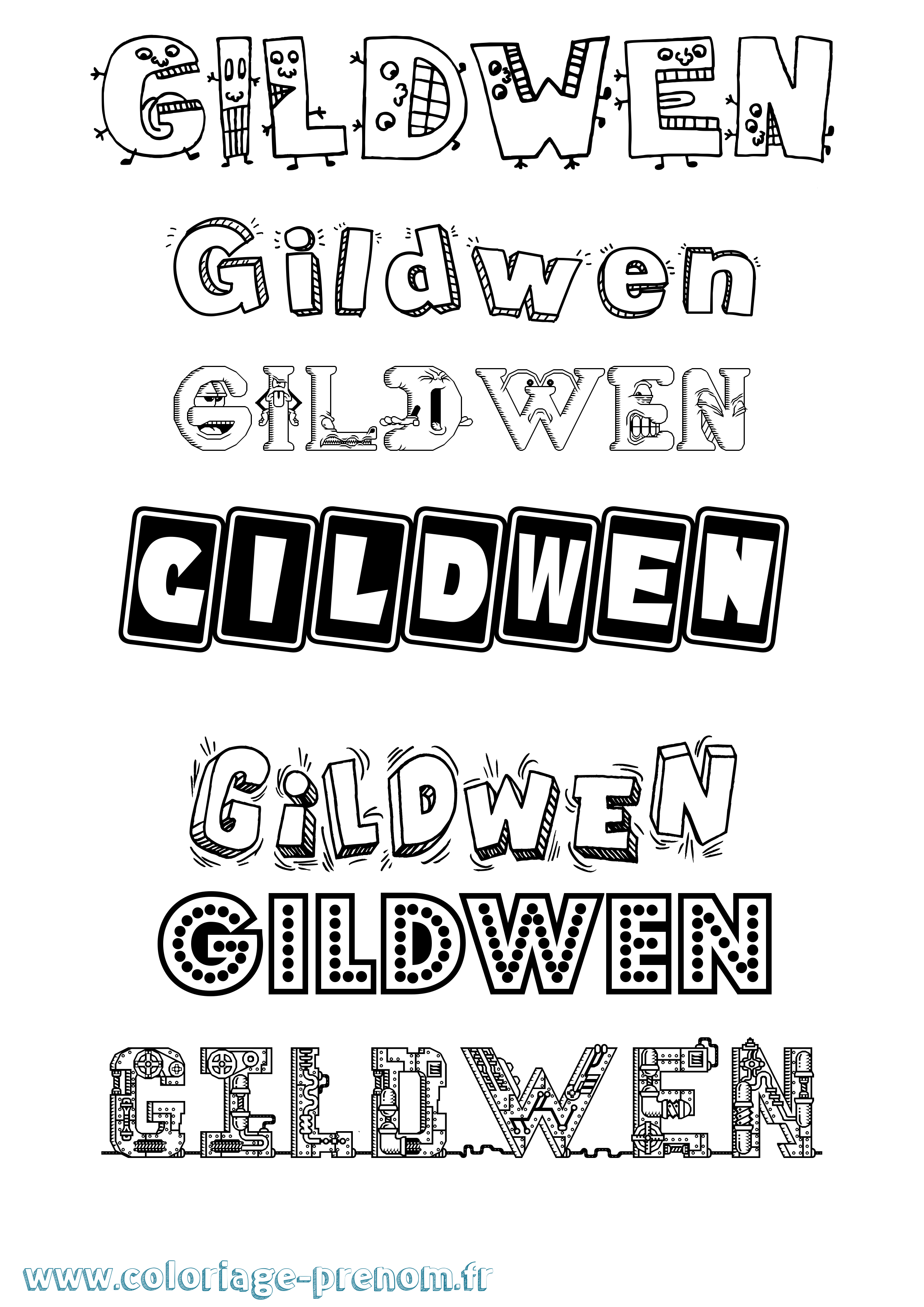 Coloriage Gildwen Fun Coloriage prénom Gildwen Fun