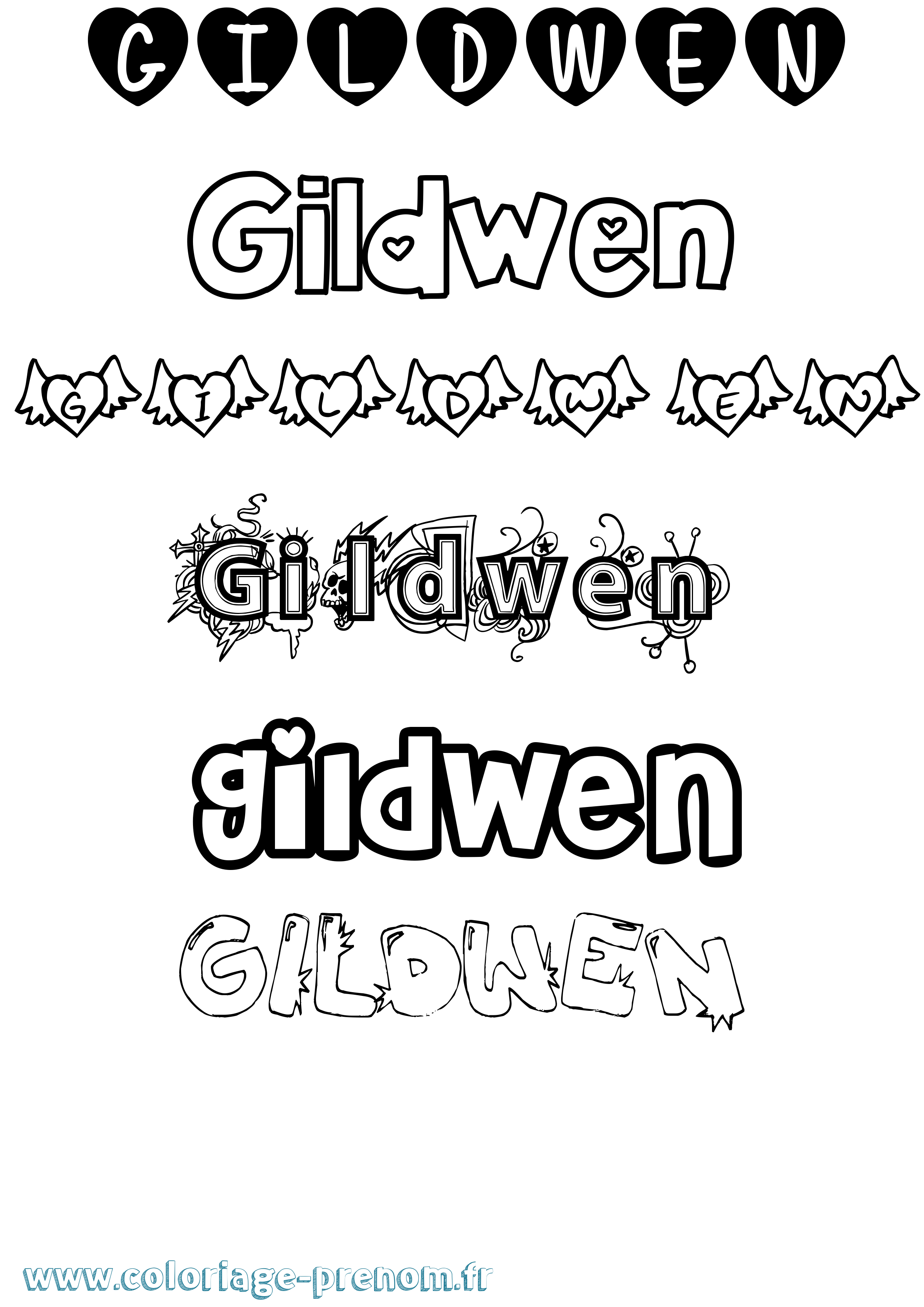 Coloriage Gildwen Girly Coloriage prénom Gildwen Girly