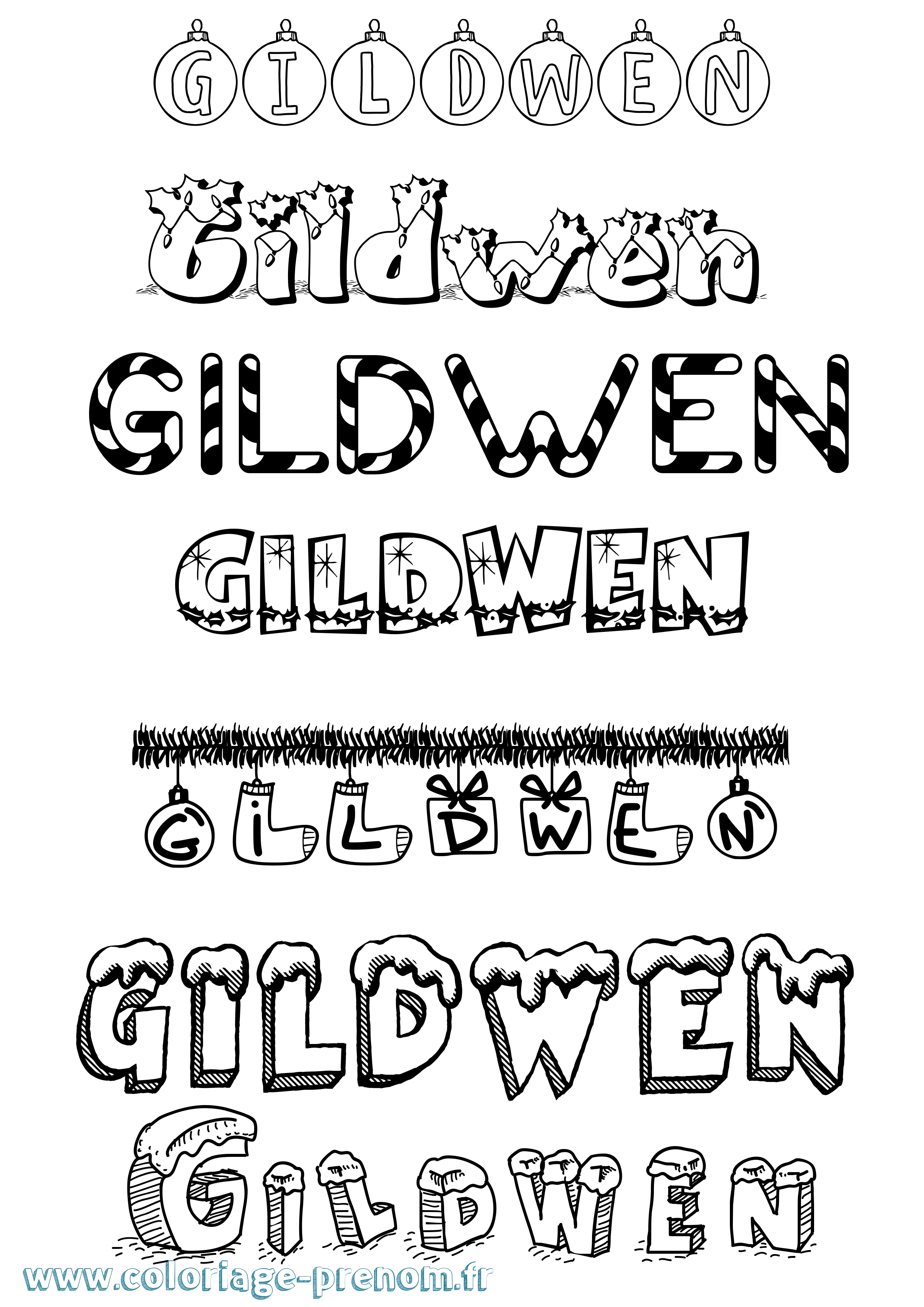 Coloriage Gildwen Noël Coloriage prénom Gildwen Noël