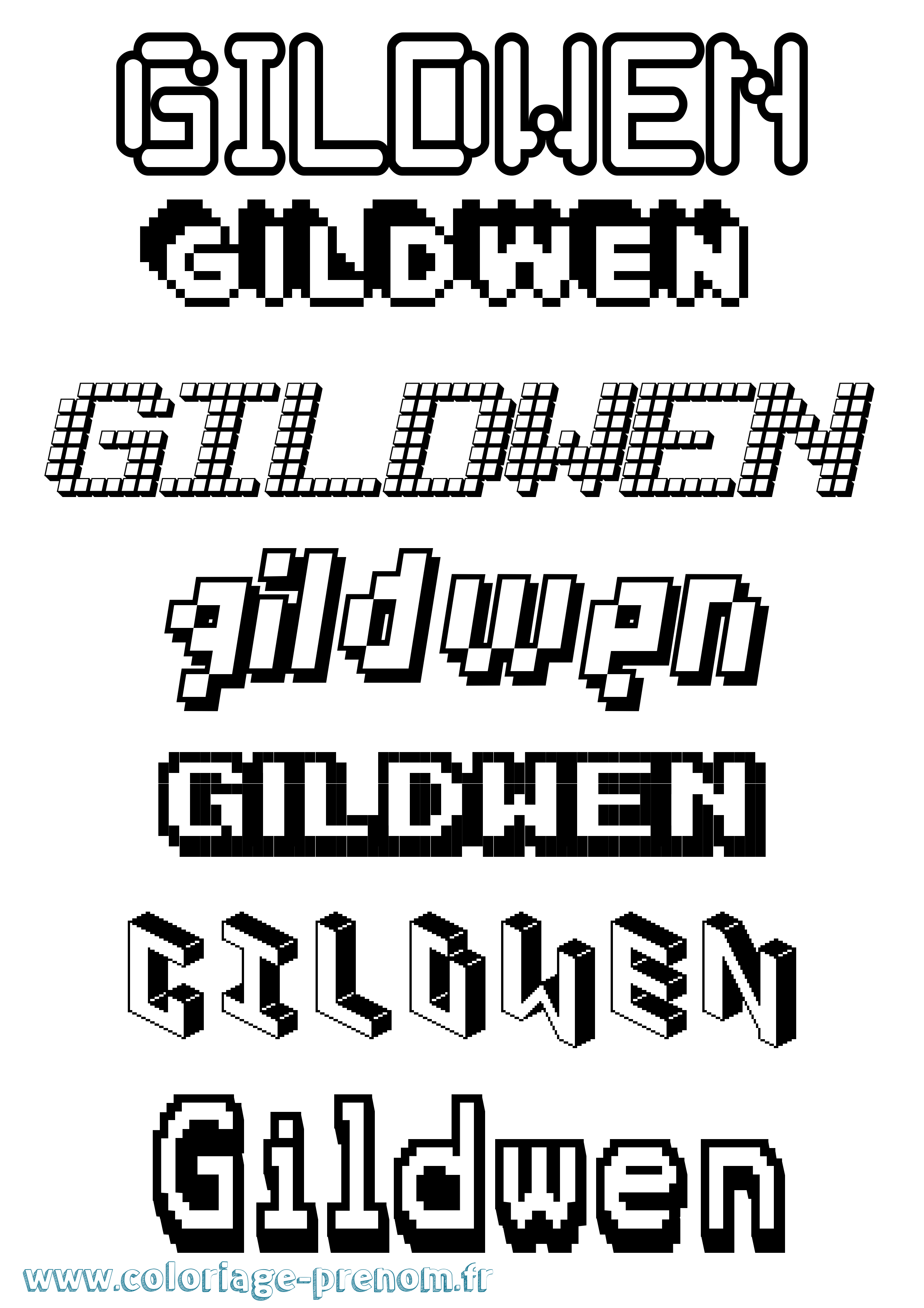 Coloriage Gildwen Pixel Coloriage prénom Gildwen Pixel