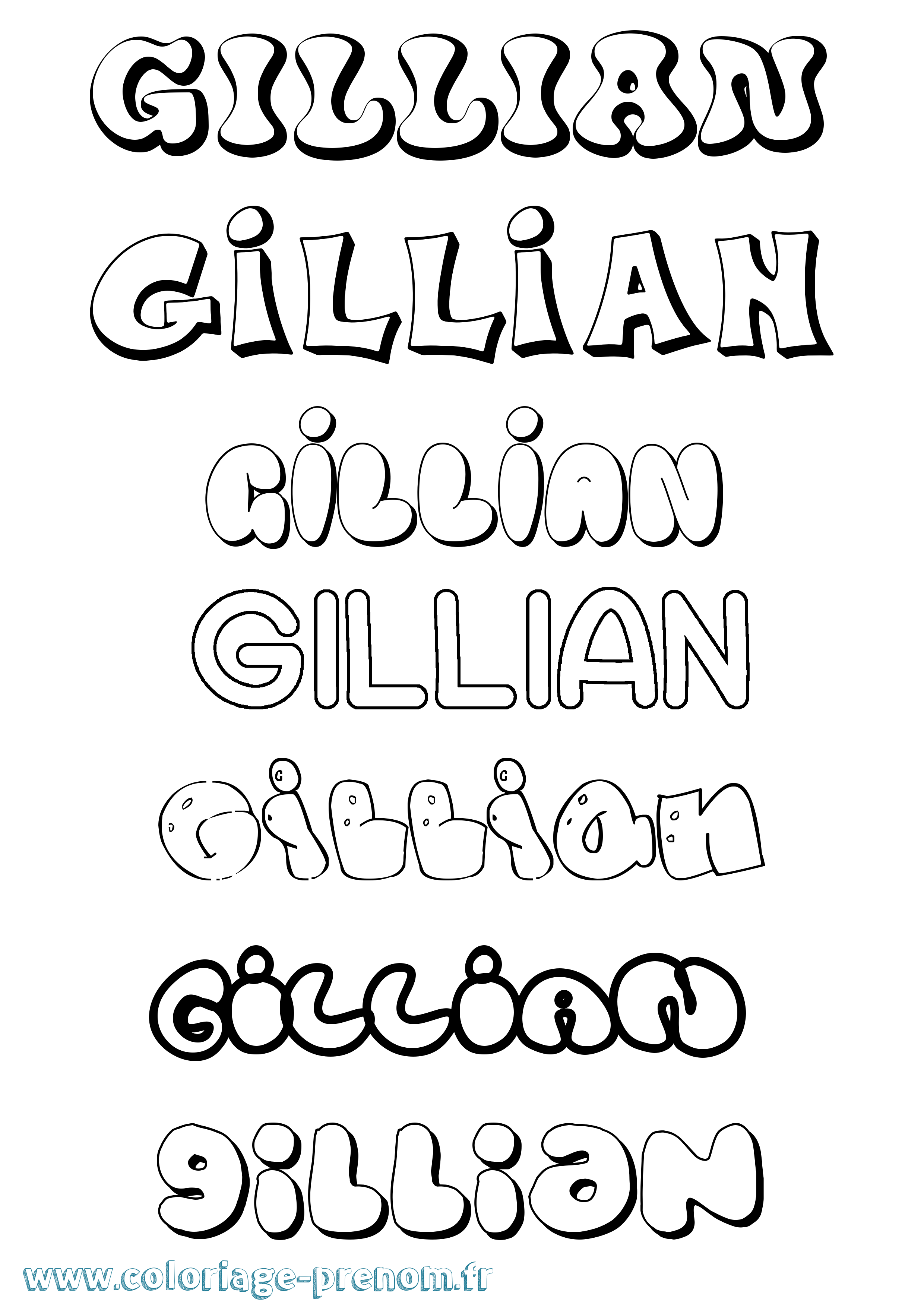 Coloriage Gillian Bubble Coloriage prénom Gillian Bubble