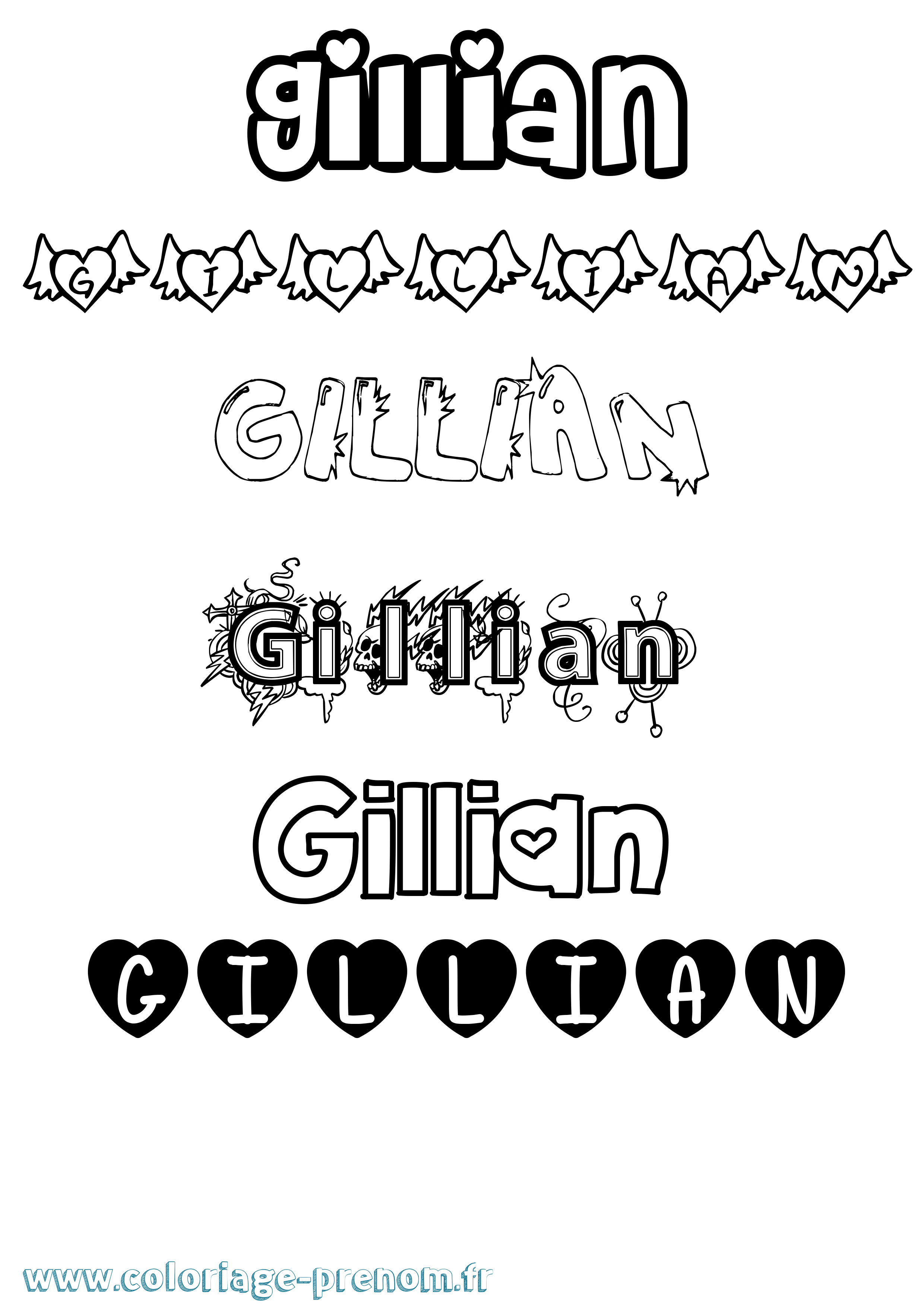 Coloriage Gillian Girly Coloriage prénom Gillian Girly
