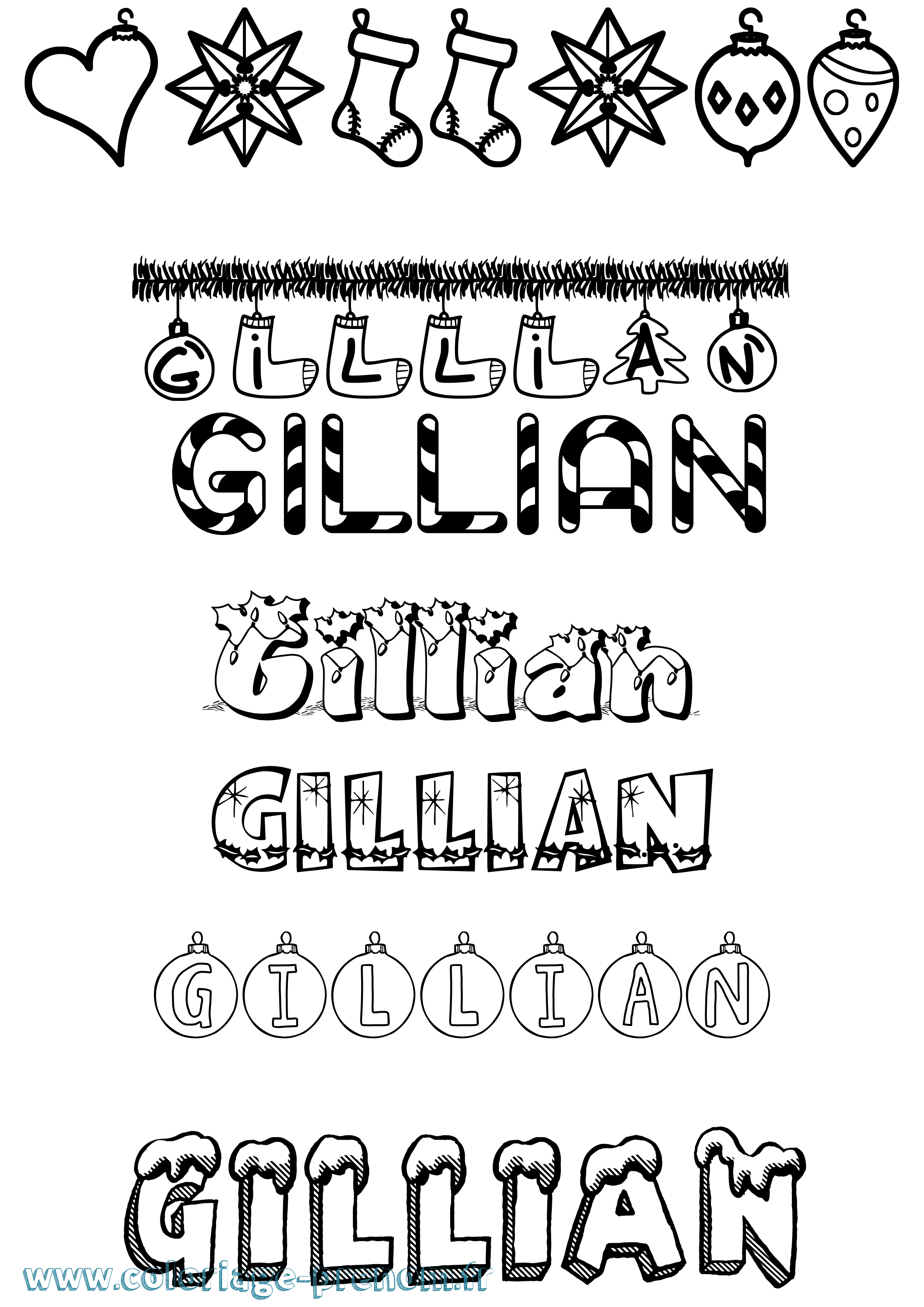 Coloriage Gillian Noël Coloriage prénom Gillian Noël