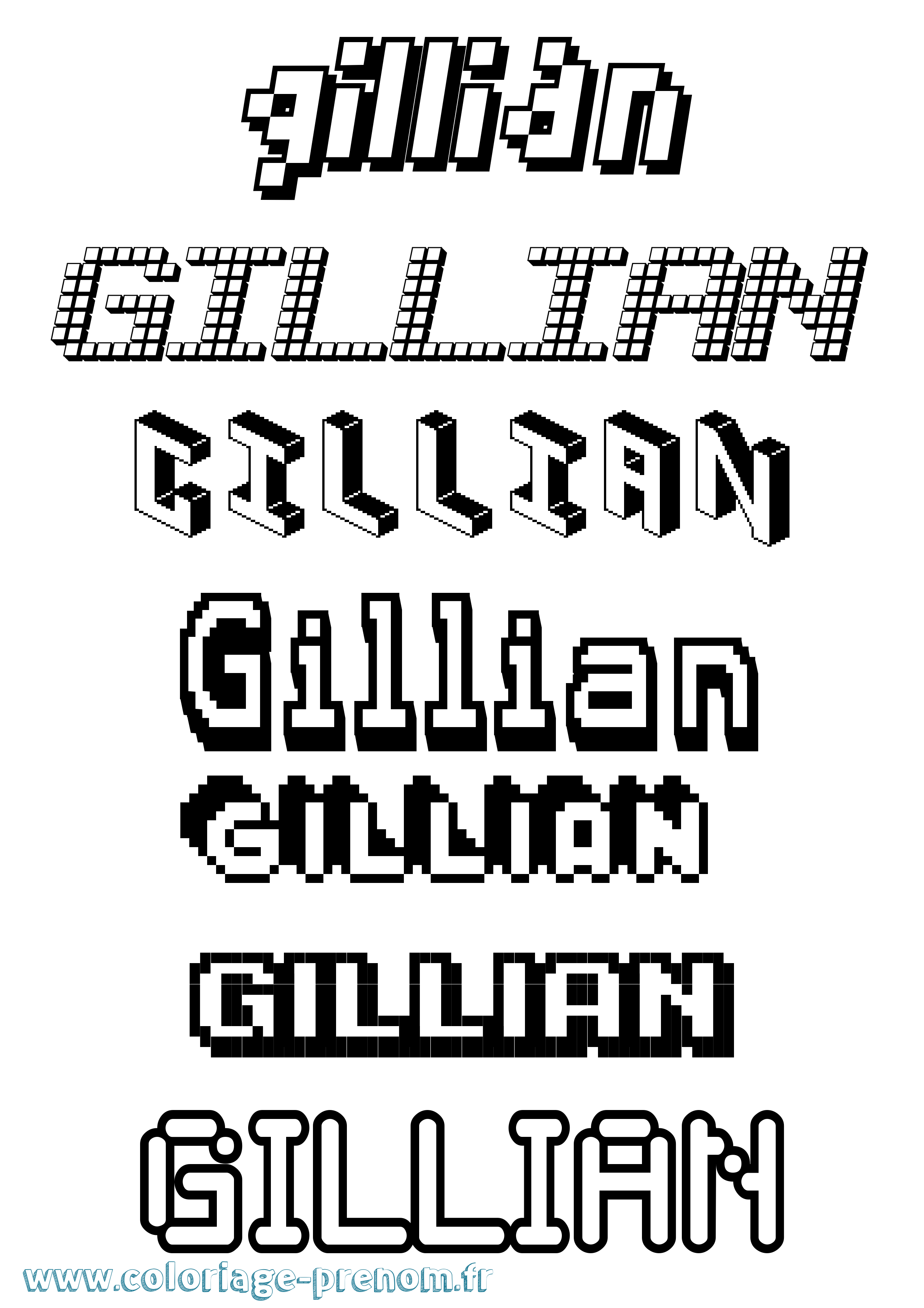 Coloriage Gillian Pixel Coloriage prénom Gillian Pixel