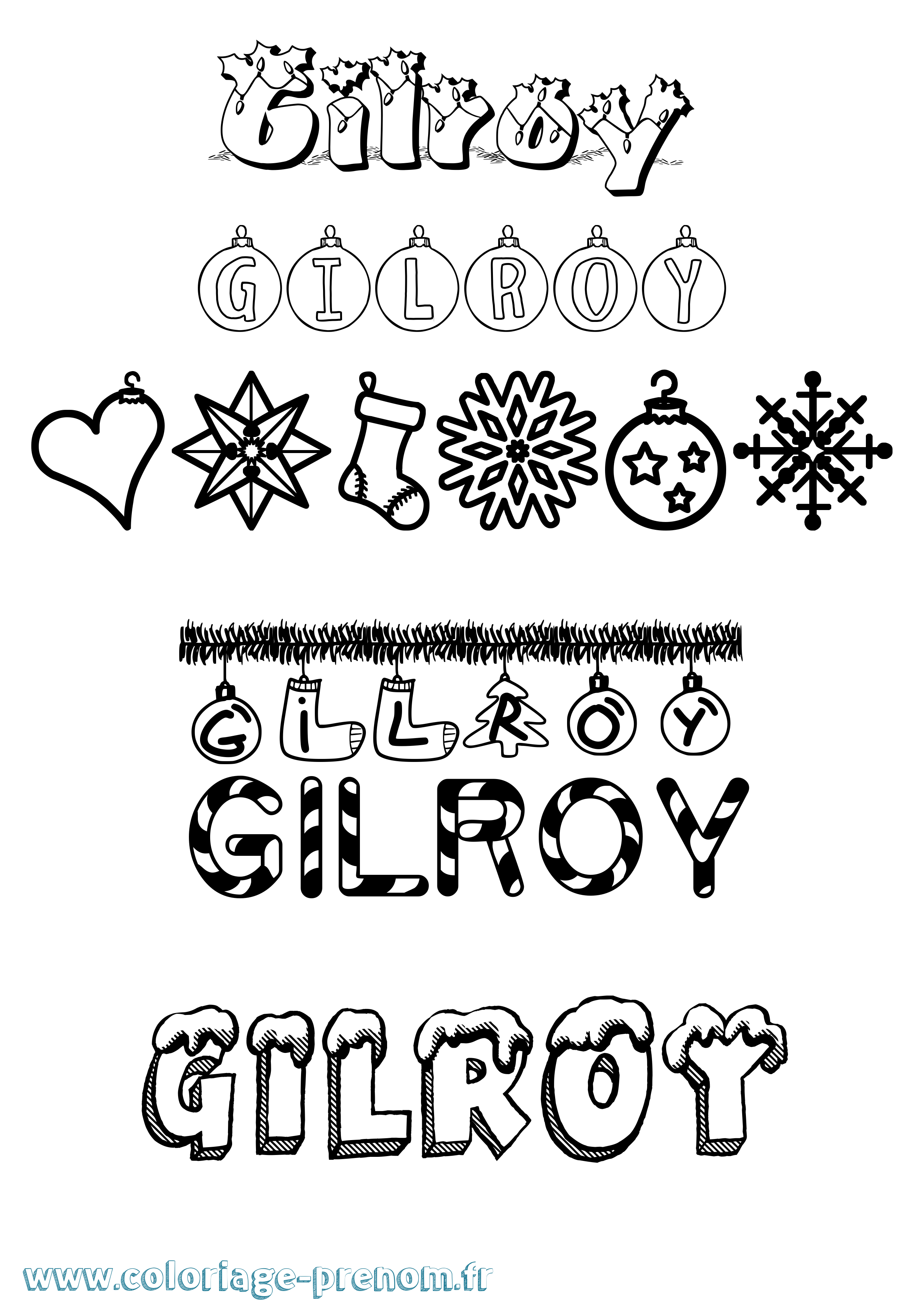 Coloriage Gilroy Noël Coloriage prénom Gilroy Noël