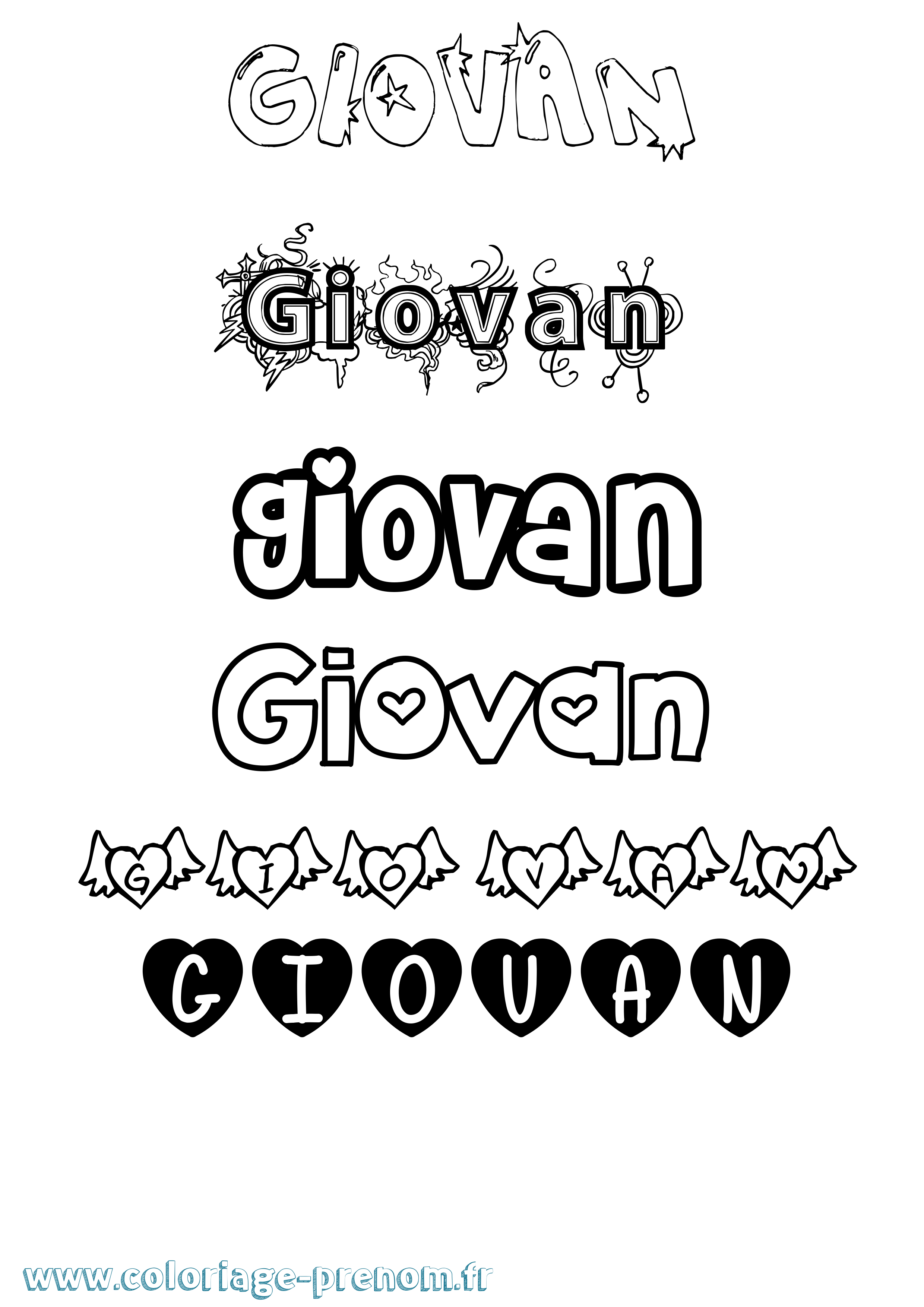 Coloriage Giovan Girly Coloriage prénom Giovan Girly
