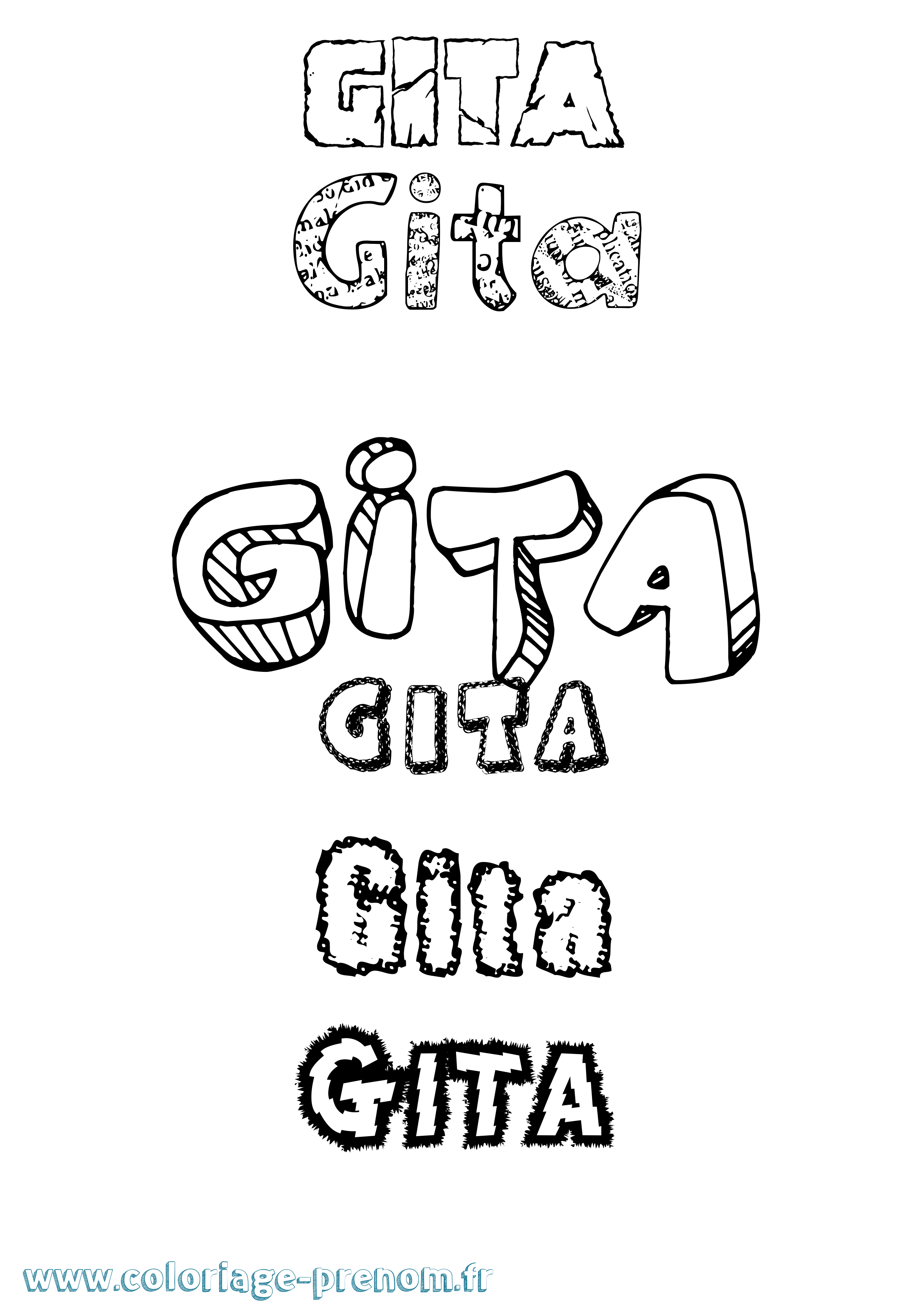 Coloriage Gita Destructuré Coloriage prénom Gita Destructuré
