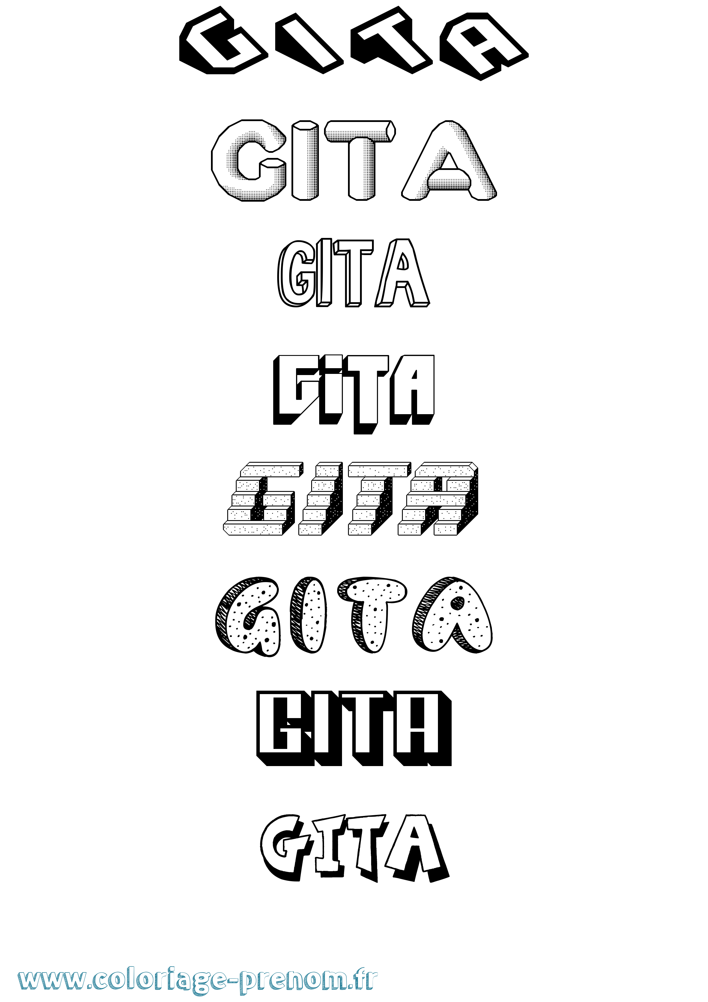 Coloriage Gita Effet 3D Coloriage prénom Gita Effet 3D