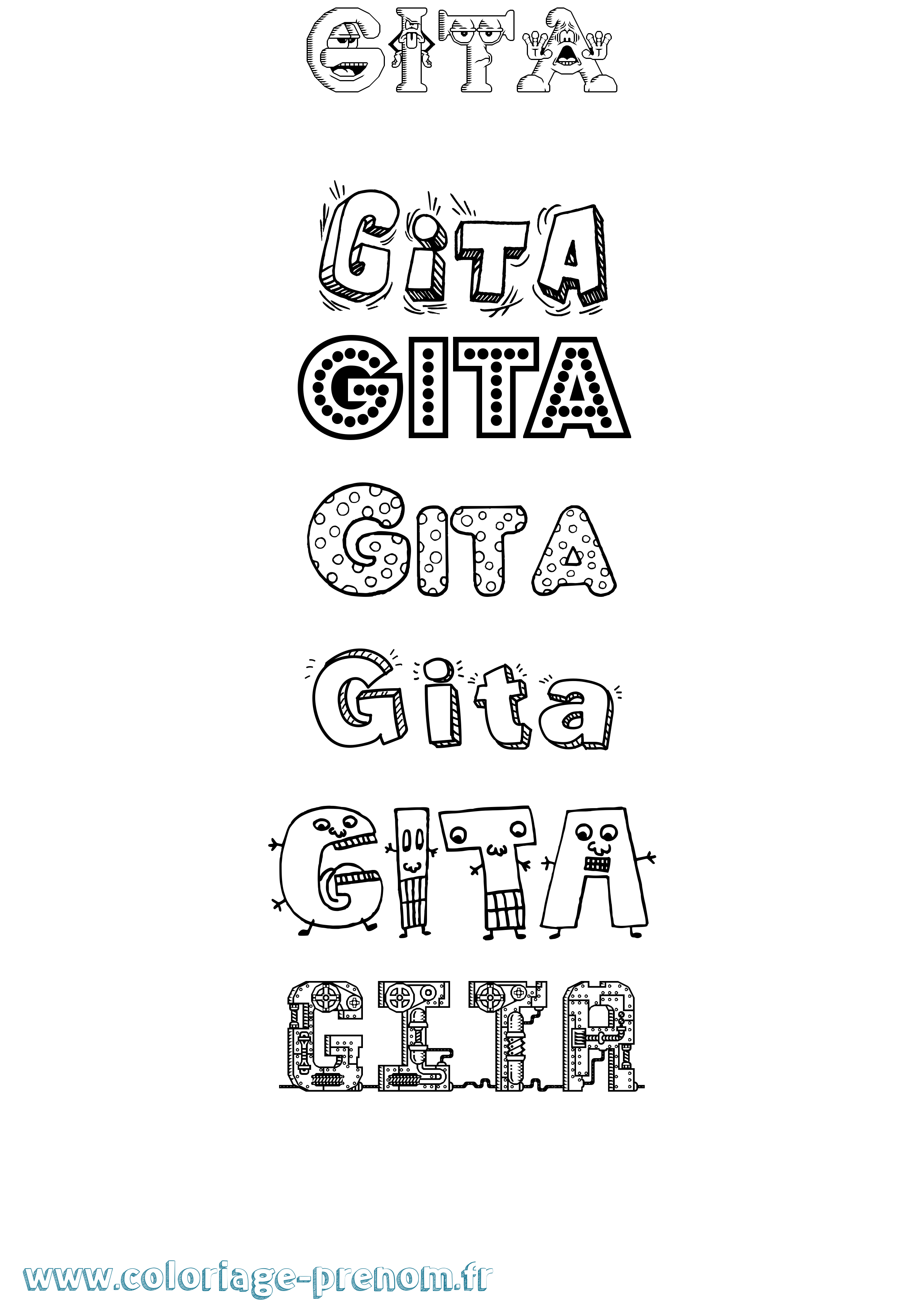 Coloriage Gita Fun Coloriage prénom Gita Fun
