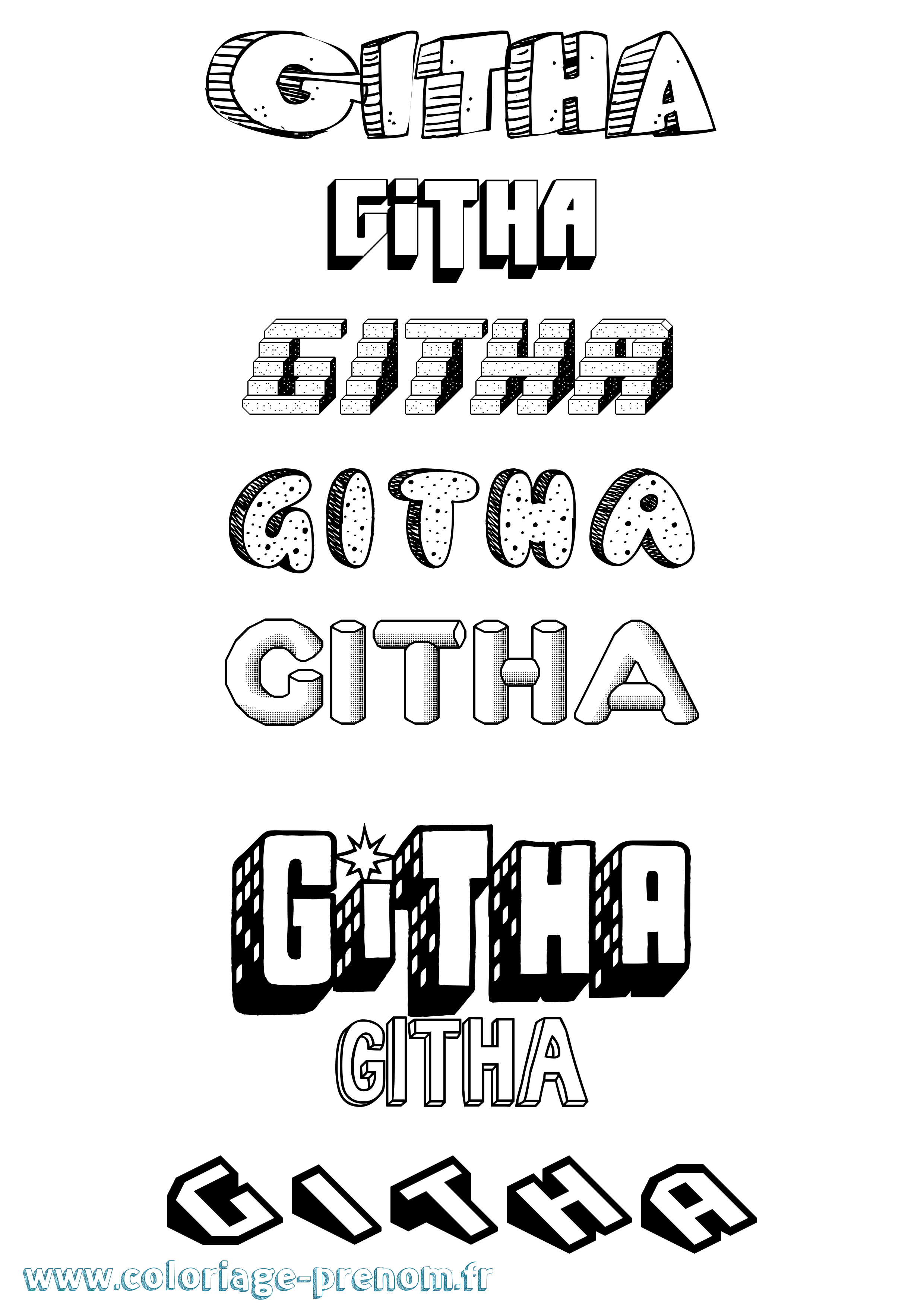 Coloriage Githa Effet 3D Coloriage prénom Githa Effet 3D