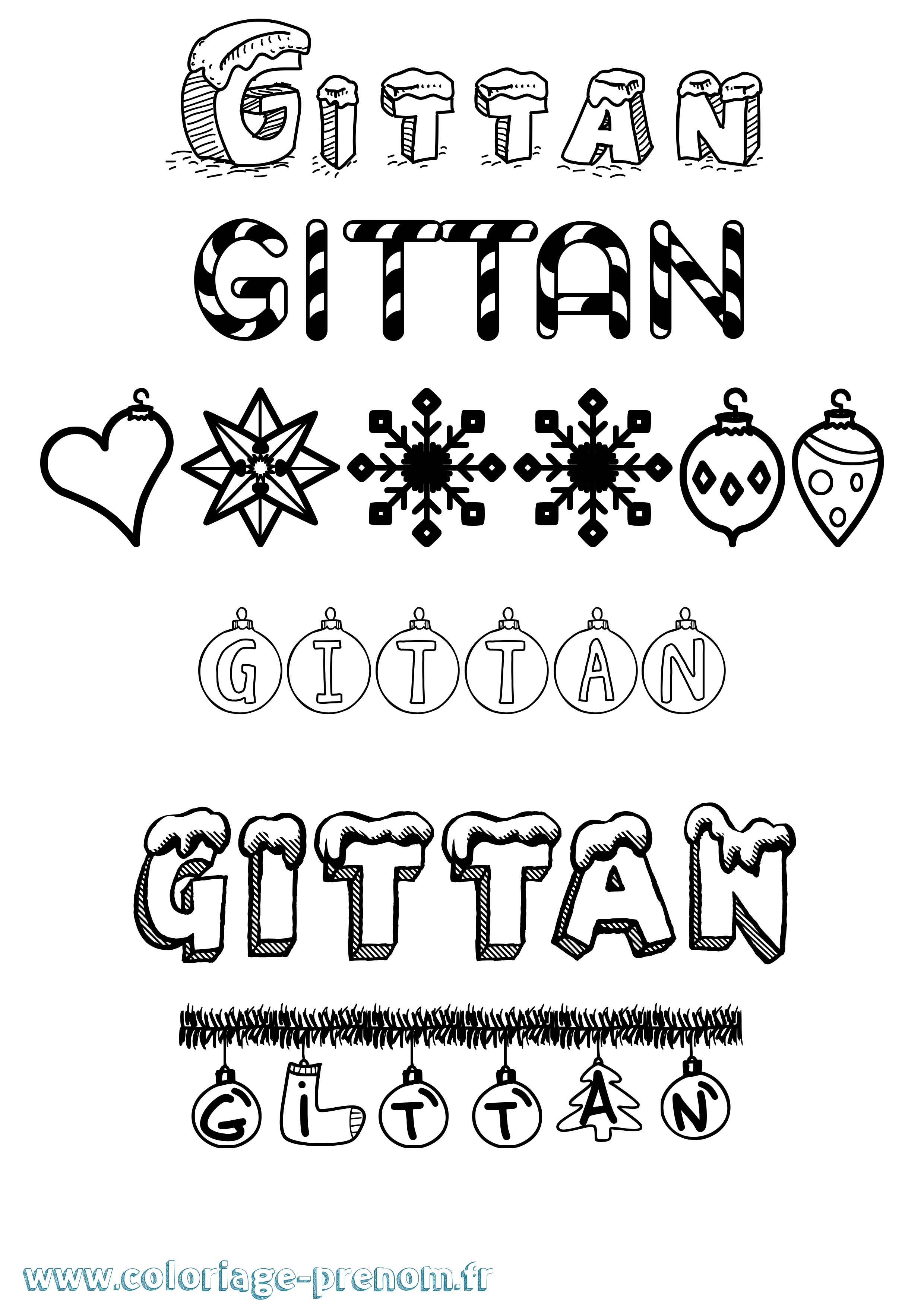 Coloriage Gittan Noël Coloriage prénom Gittan Noël