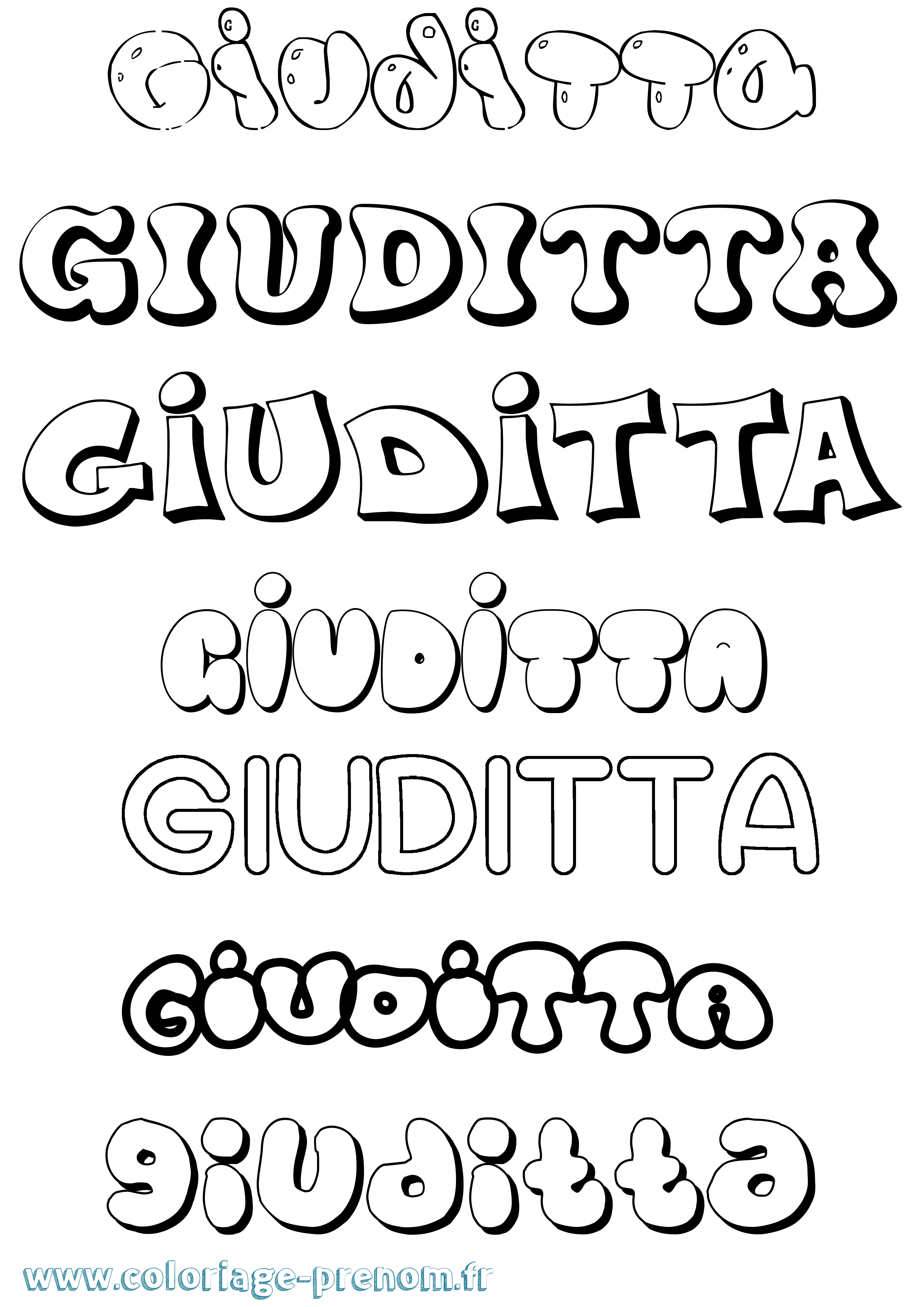 Coloriage Giuditta Bubble Coloriage prénom Giuditta Bubble