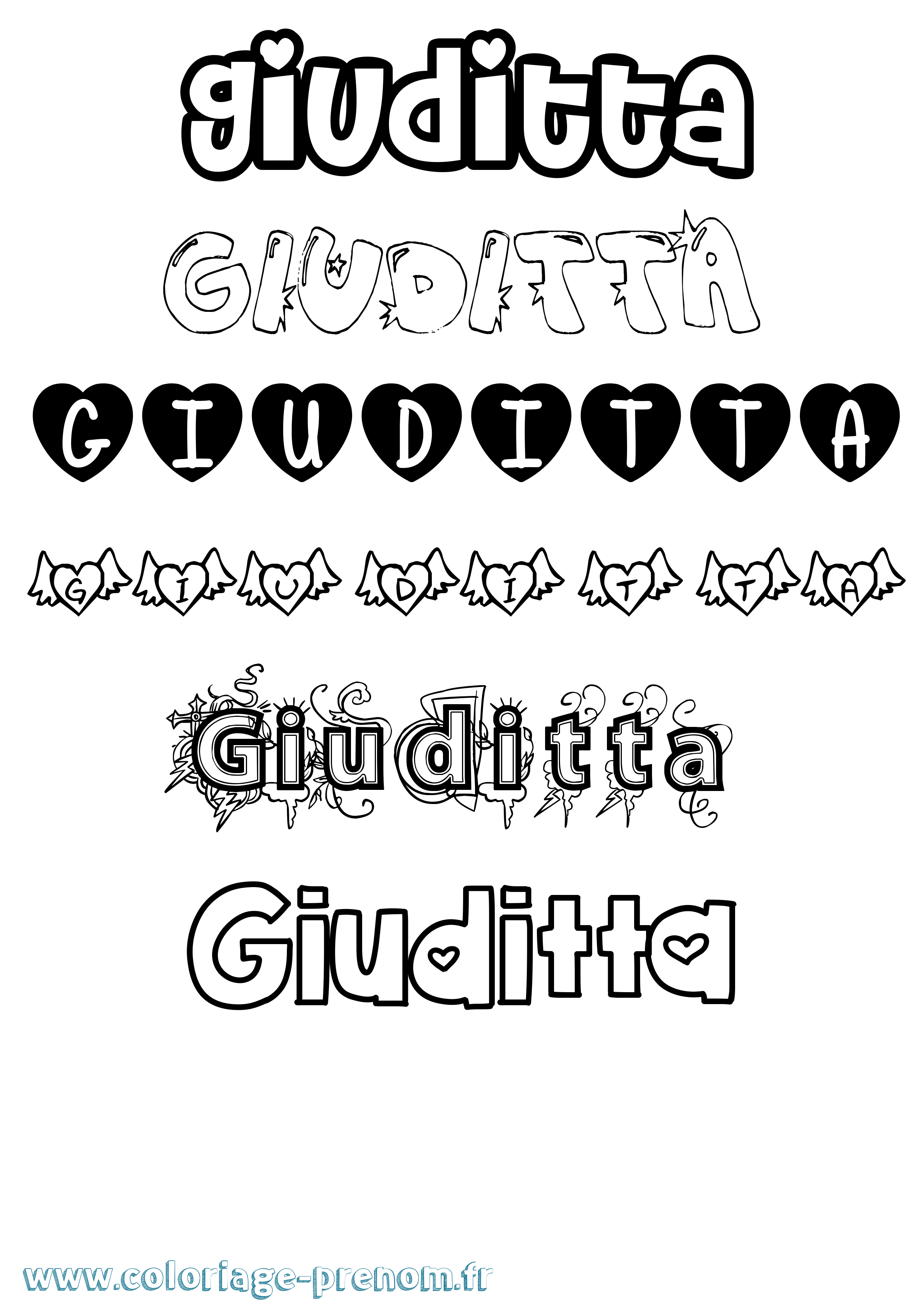 Coloriage Giuditta Girly Coloriage prénom Giuditta Girly