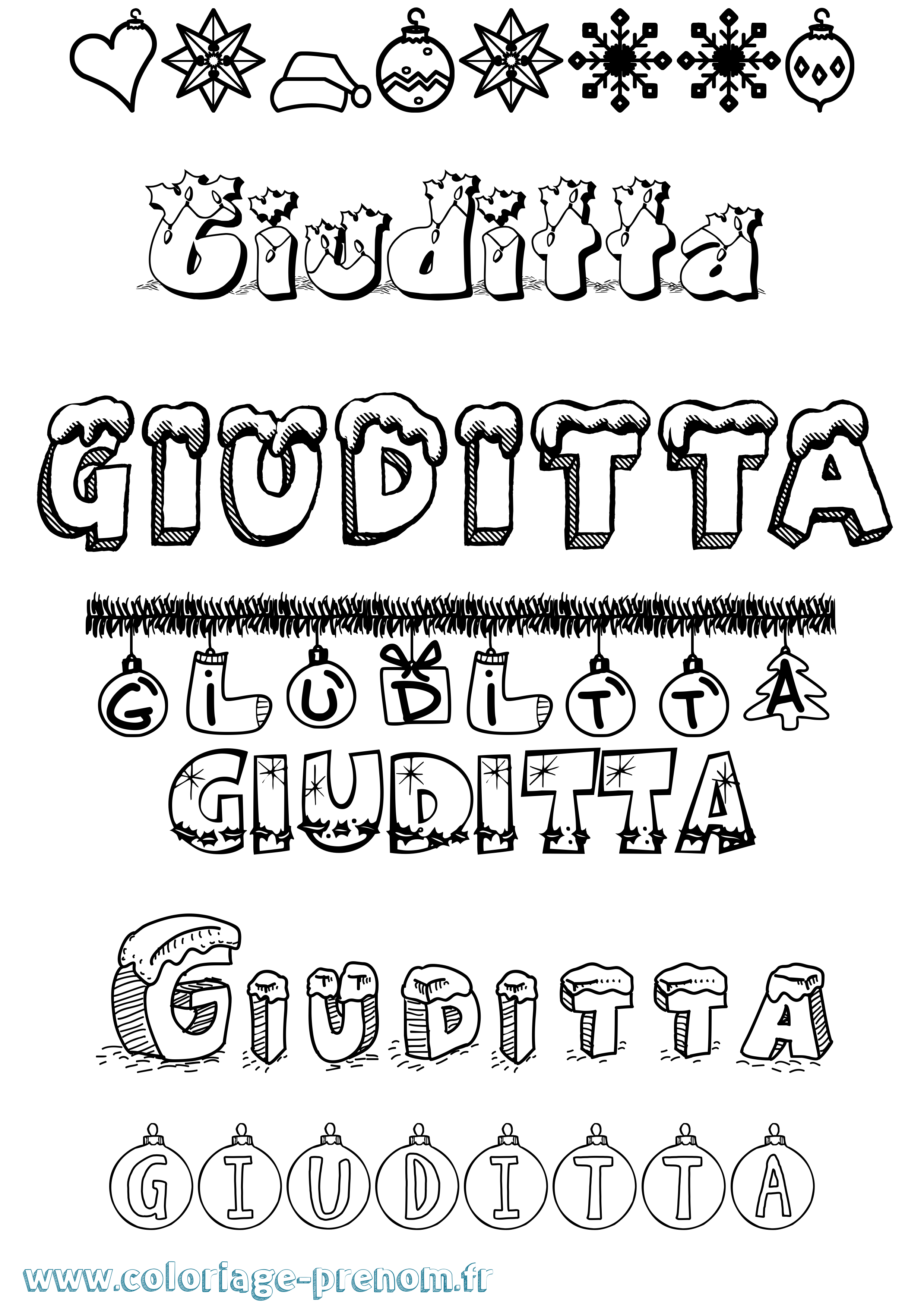 Coloriage Giuditta Noël Coloriage prénom Giuditta Noël