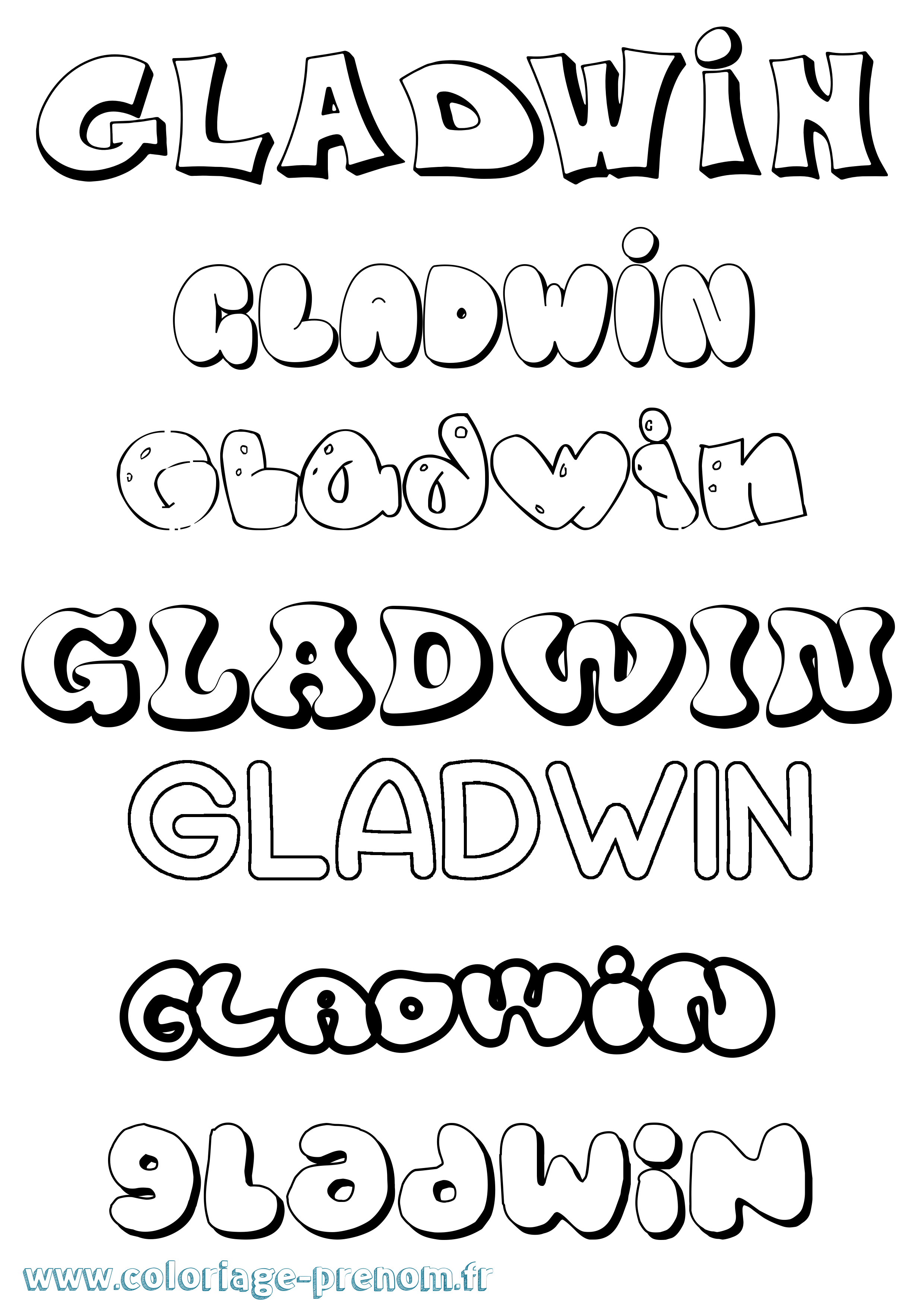 Coloriage Gladwin Bubble Coloriage prénom Gladwin Bubble