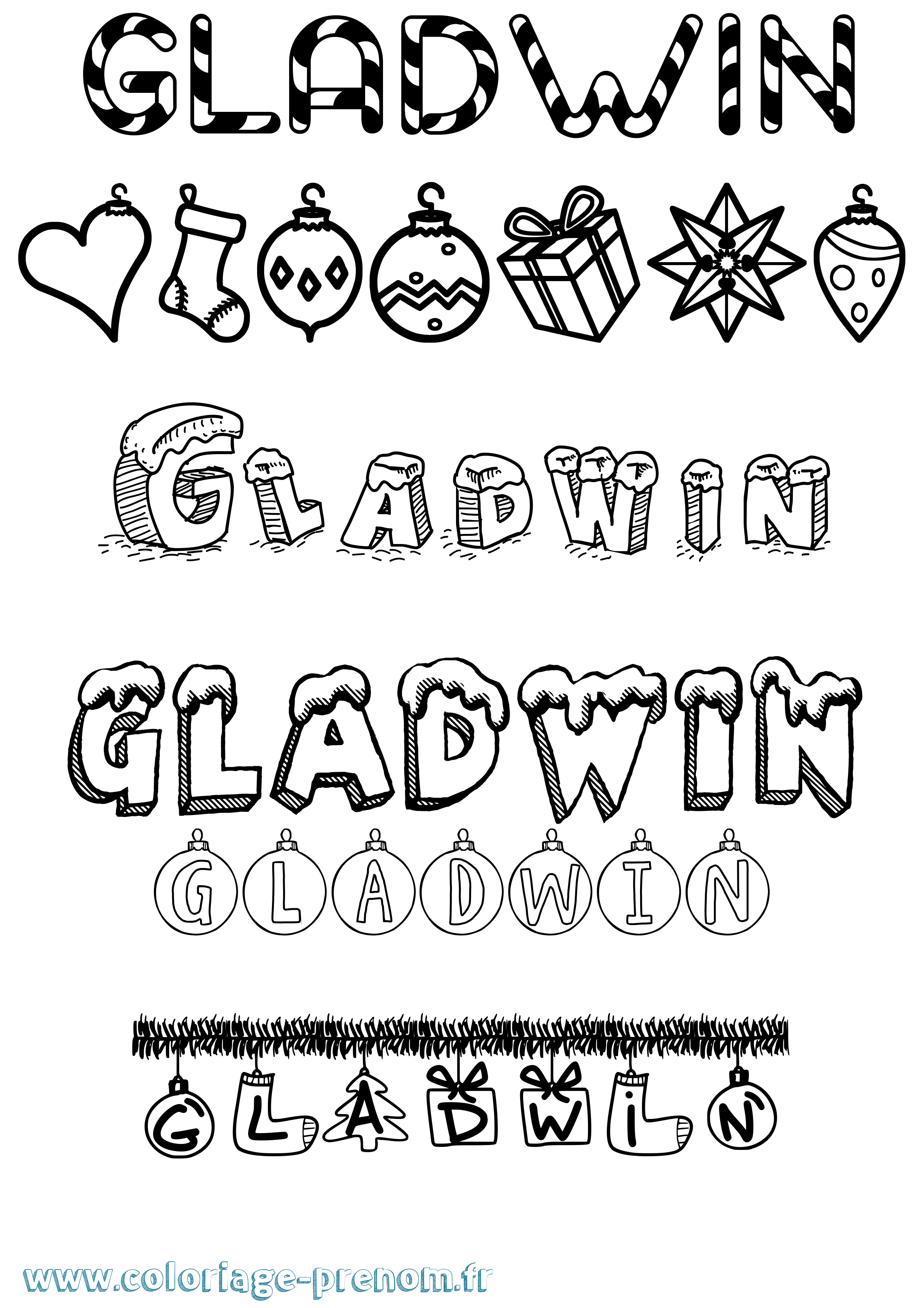 Coloriage Gladwin Noël Coloriage prénom Gladwin Noël