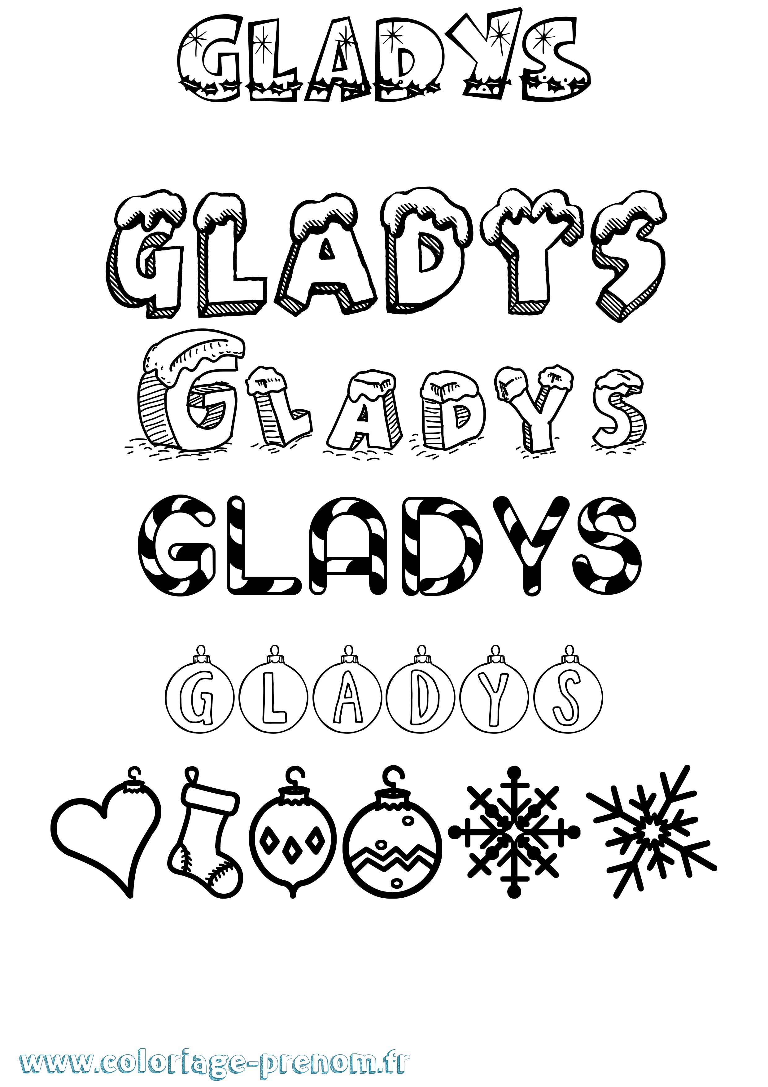 Coloriage Gladys Noël Coloriage prénom Gladys Noël