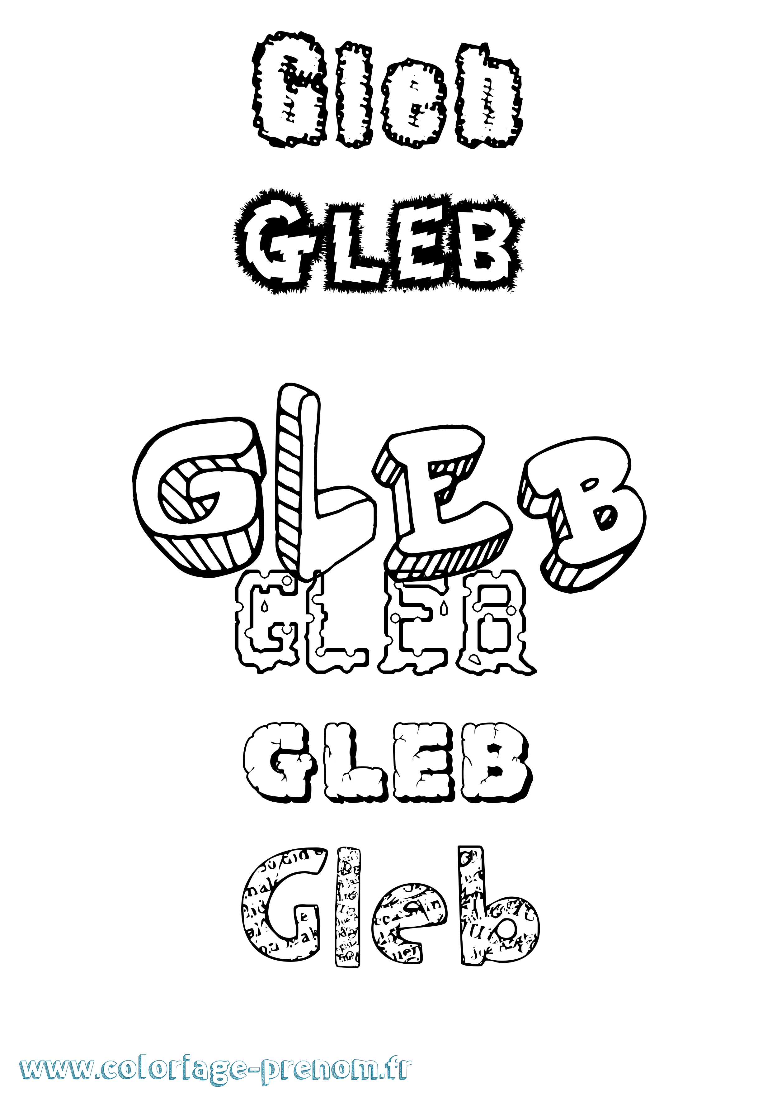 Coloriage Gleb Destructuré Coloriage prénom Gleb Destructuré