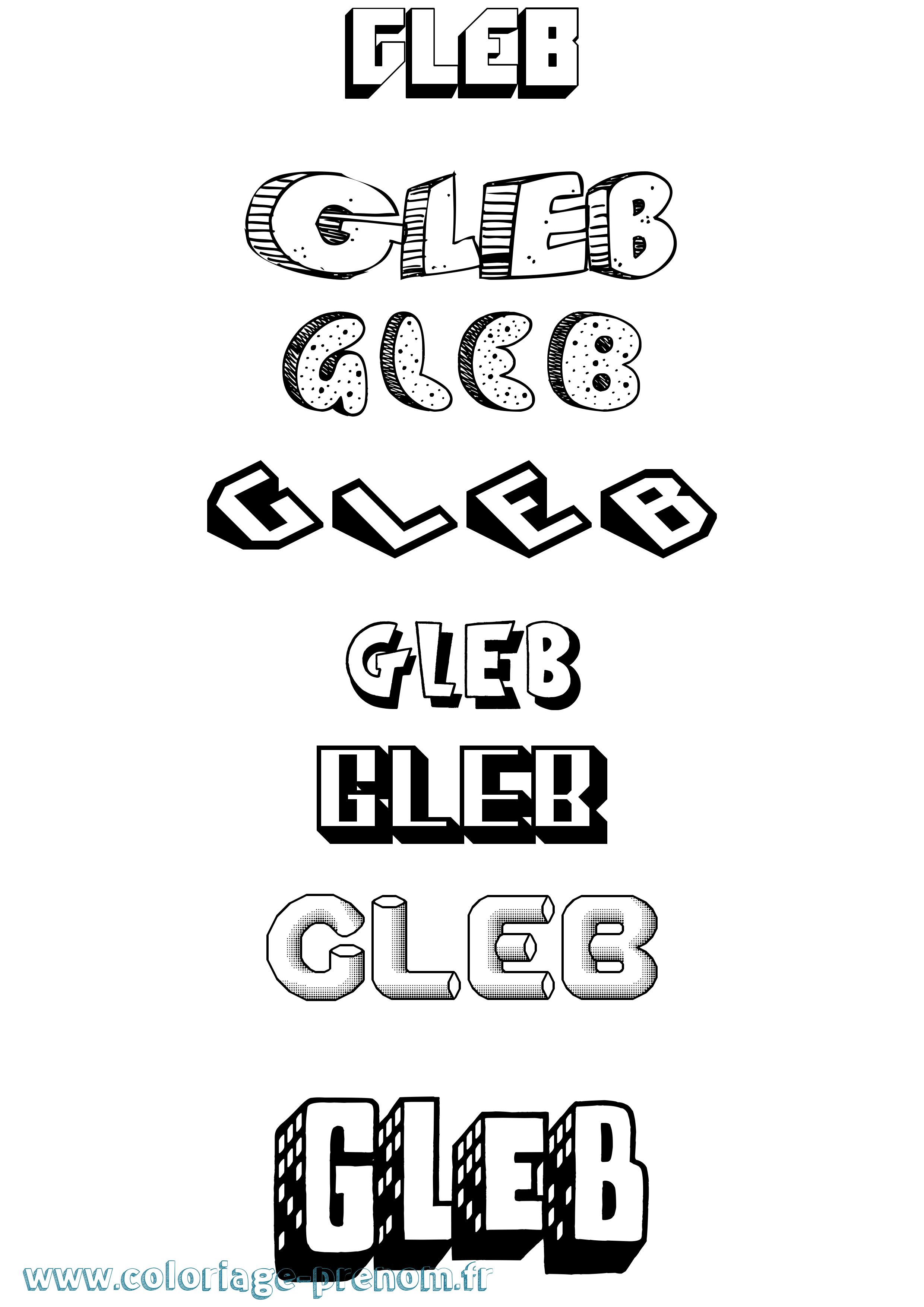 Coloriage Gleb Effet 3D Coloriage prénom Gleb Effet 3D