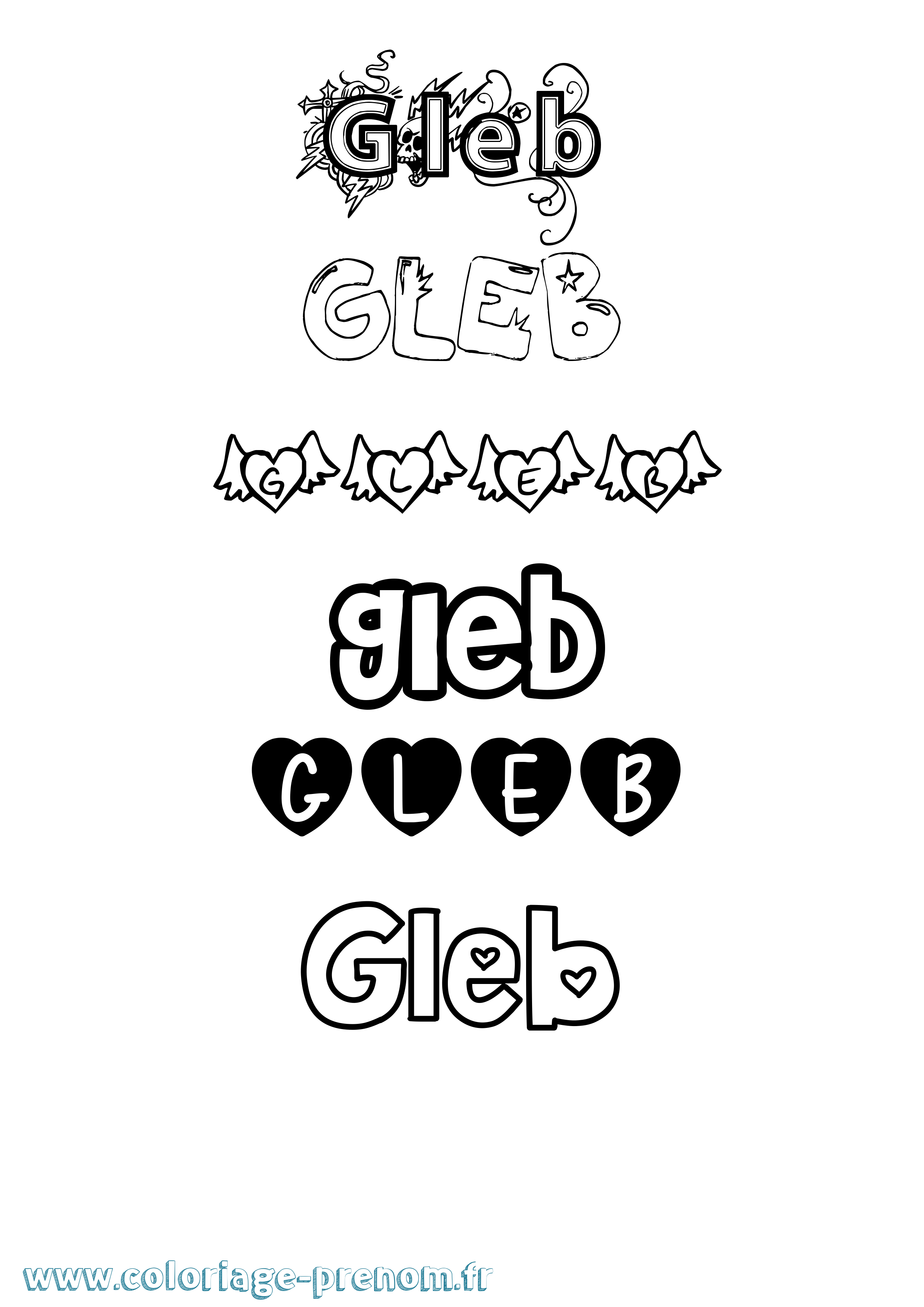 Coloriage Gleb Girly Coloriage prénom Gleb Girly