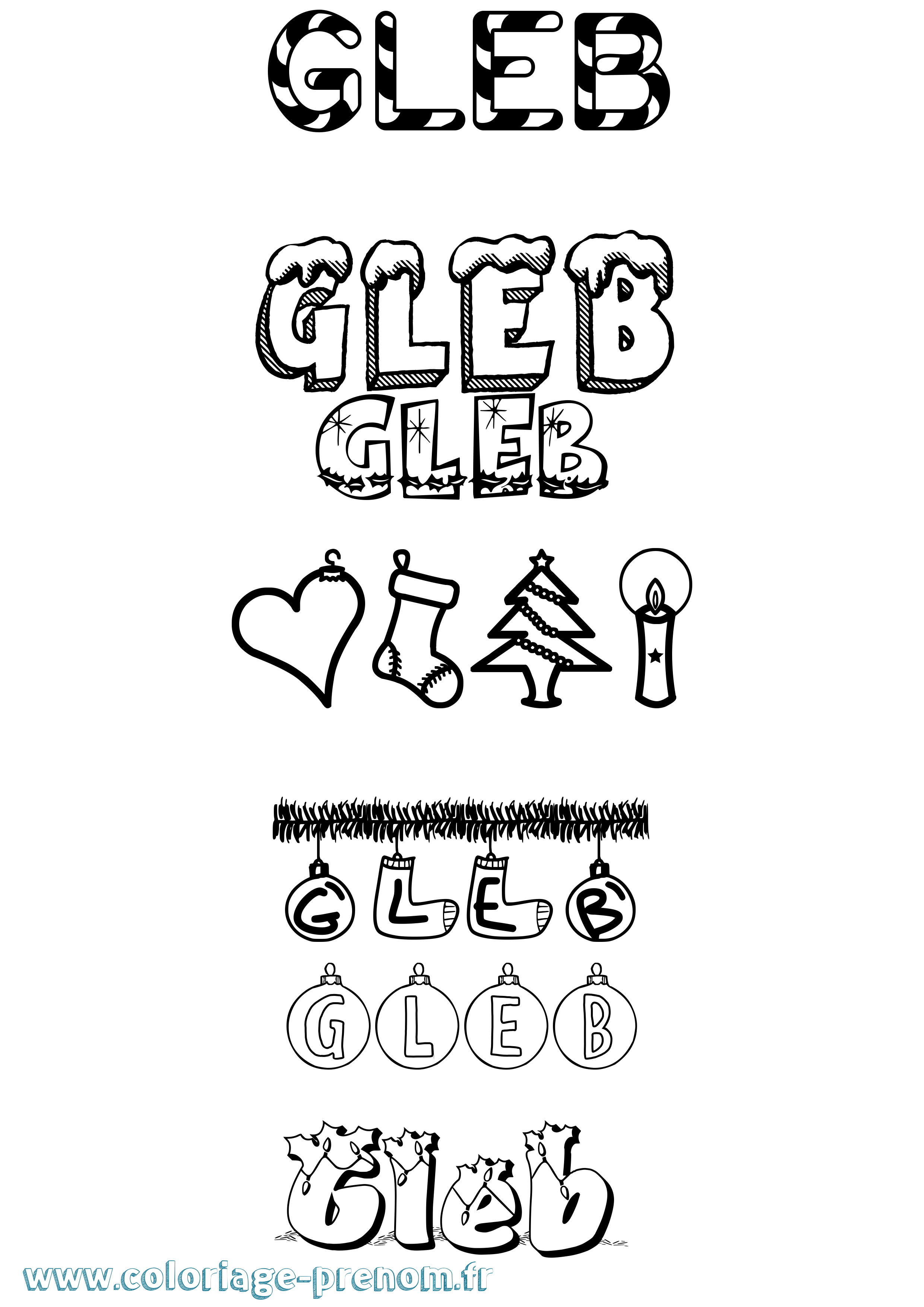 Coloriage Gleb Noël Coloriage prénom Gleb Noël