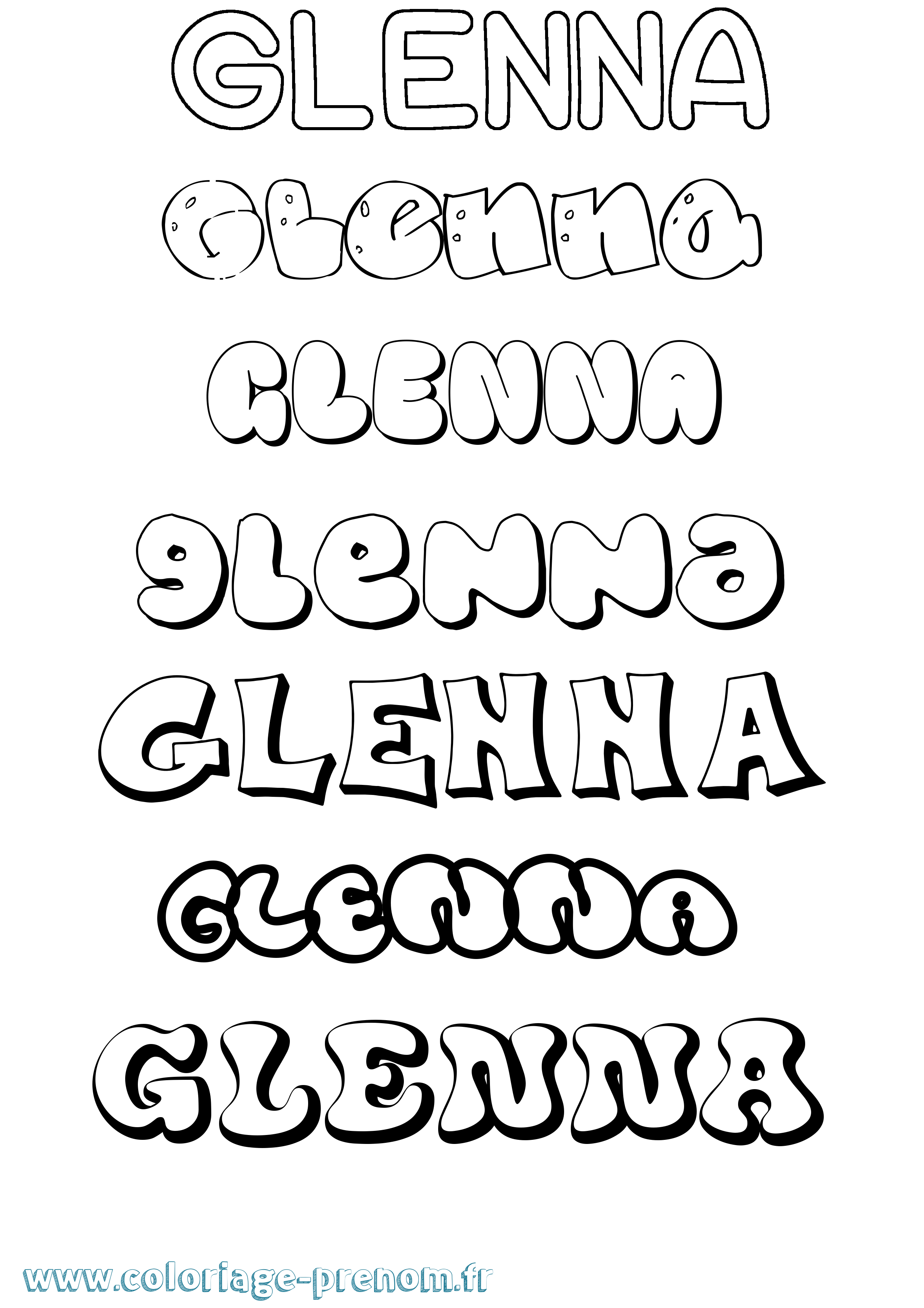 Coloriage Glenna Bubble Coloriage prénom Glenna Bubble