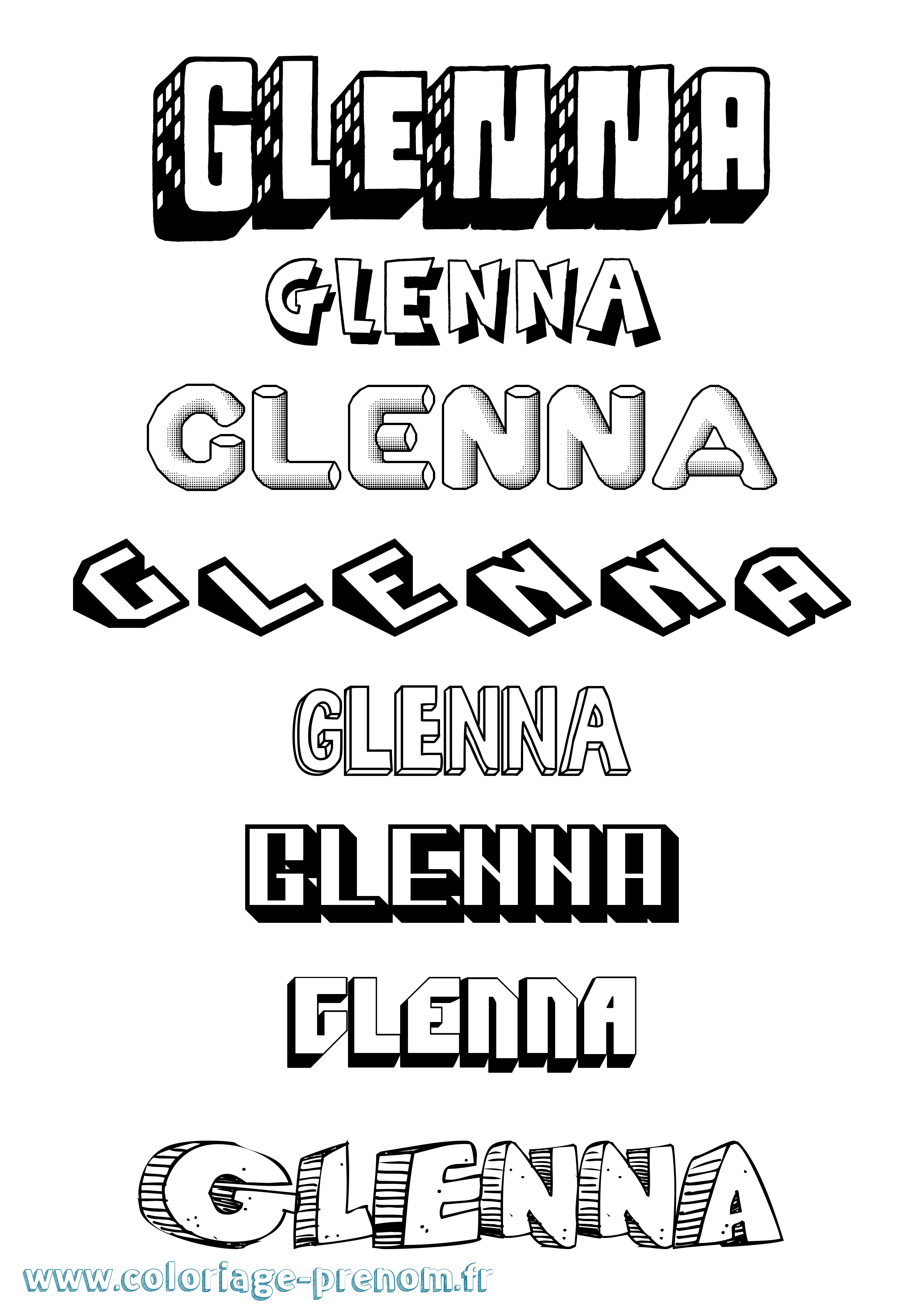 Coloriage Glenna Effet 3D Coloriage prénom Glenna Effet 3D