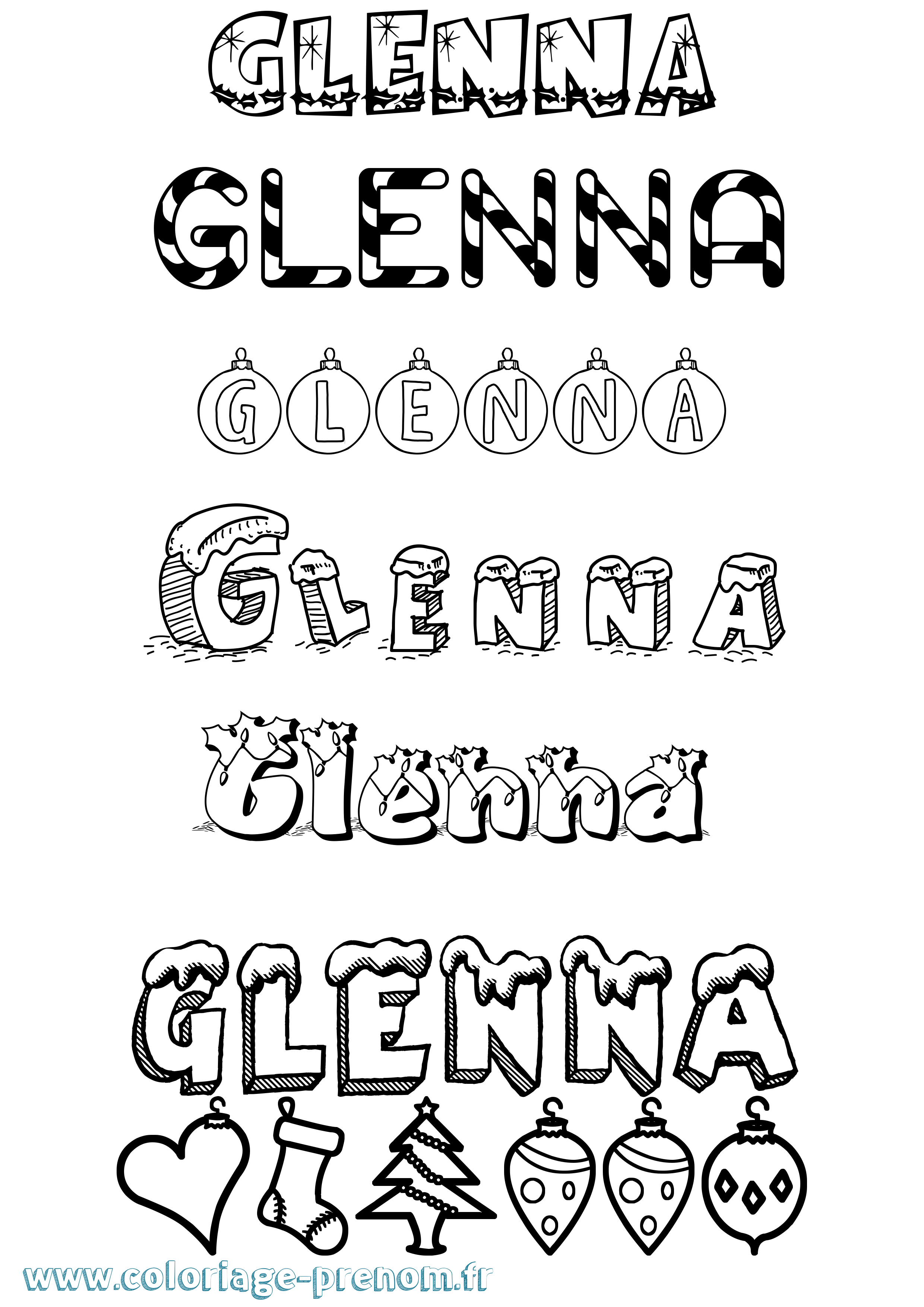 Coloriage Glenna Noël Coloriage prénom Glenna Noël