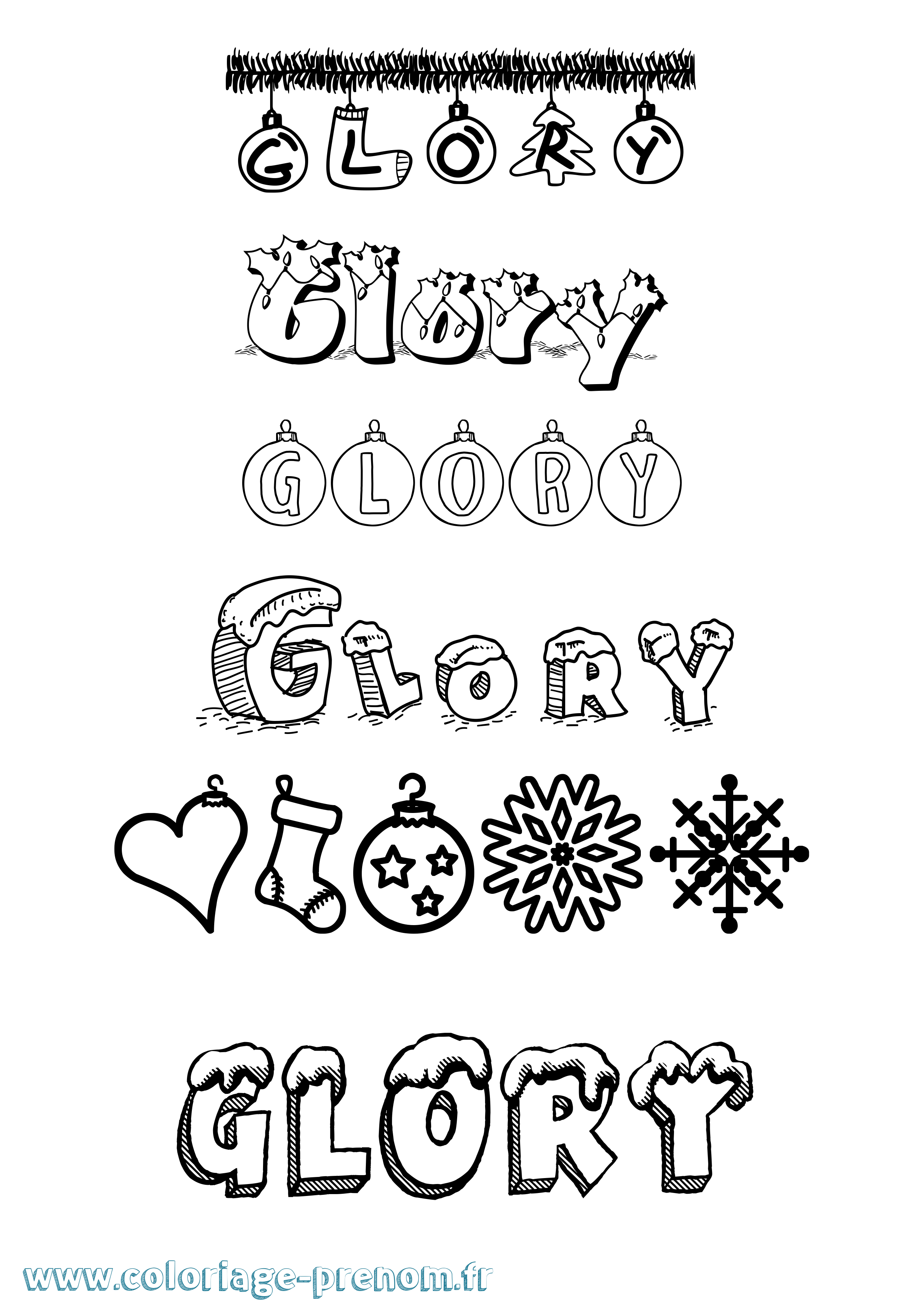 Coloriage Glory Noël Coloriage prénom Glory Noël