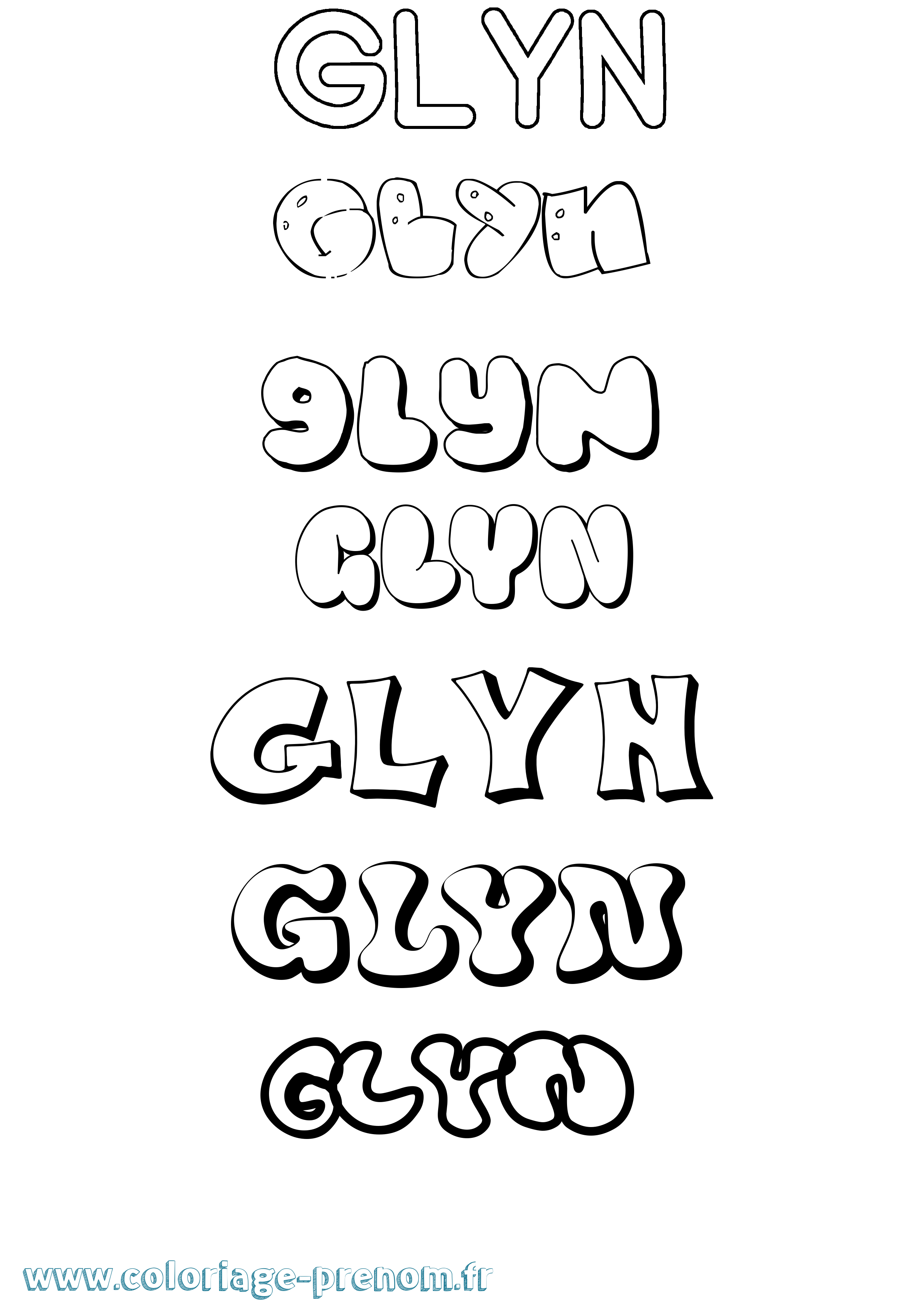 Coloriage Glyn Bubble Coloriage prénom Glyn Bubble