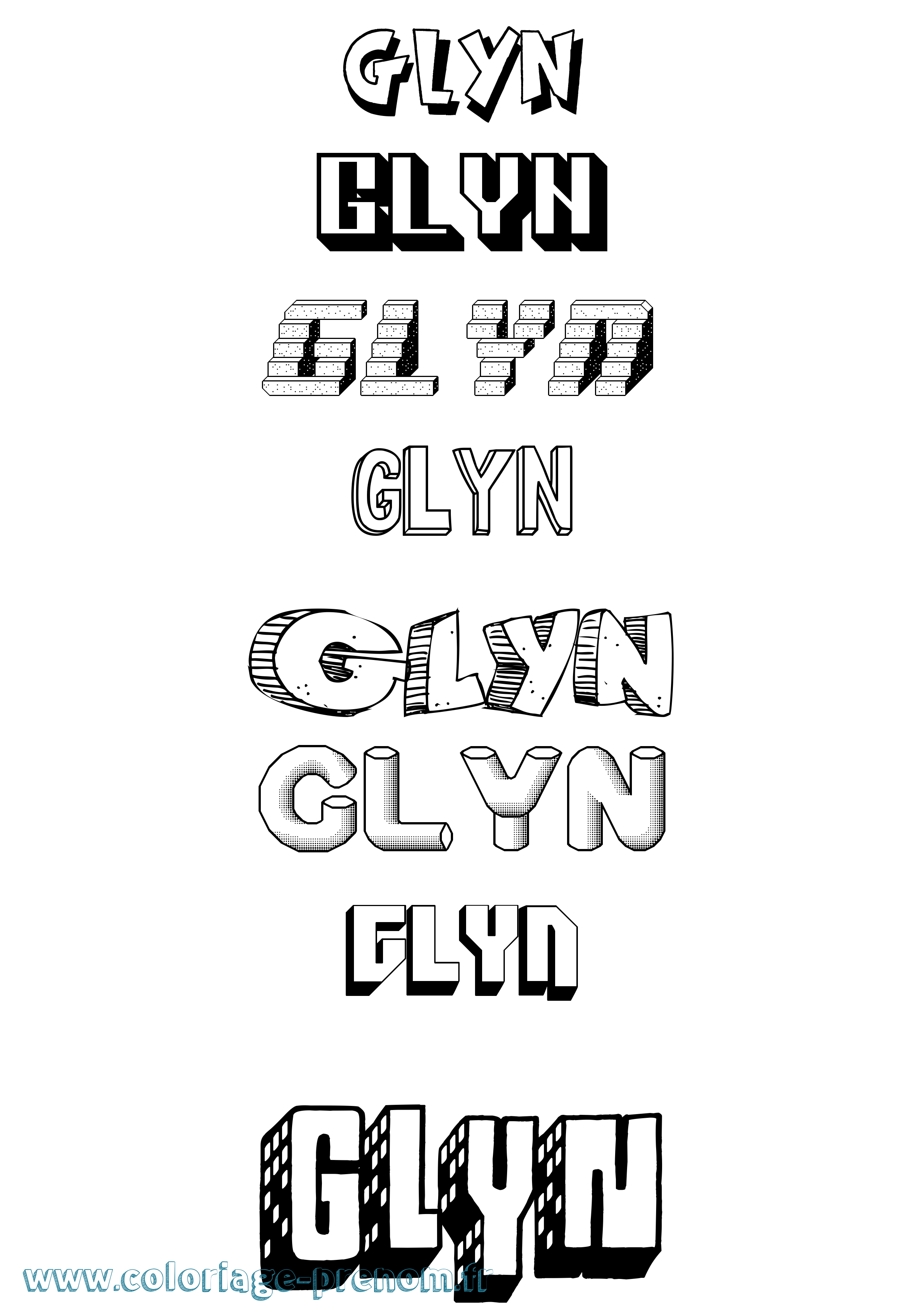 Coloriage Glyn Effet 3D Coloriage prénom Glyn Effet 3D