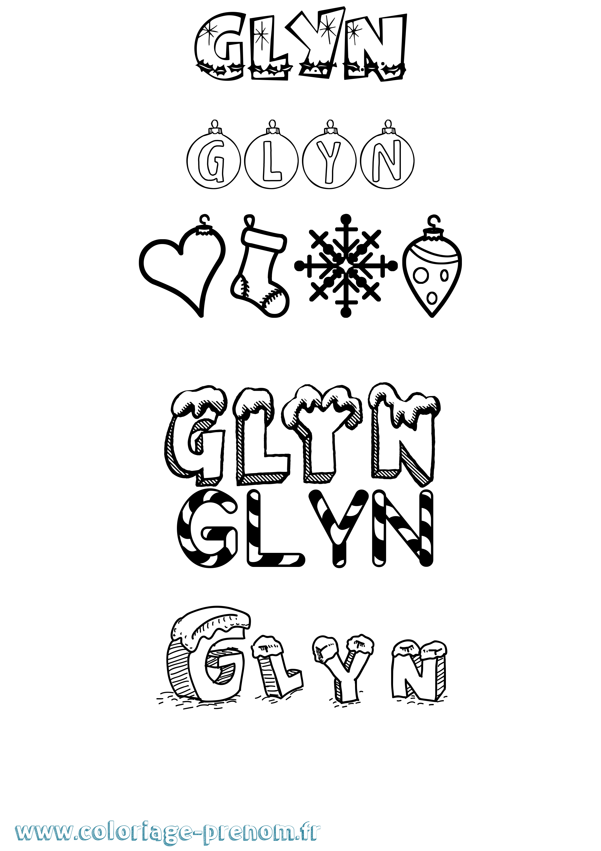 Coloriage Glyn Noël Coloriage prénom Glyn Noël
