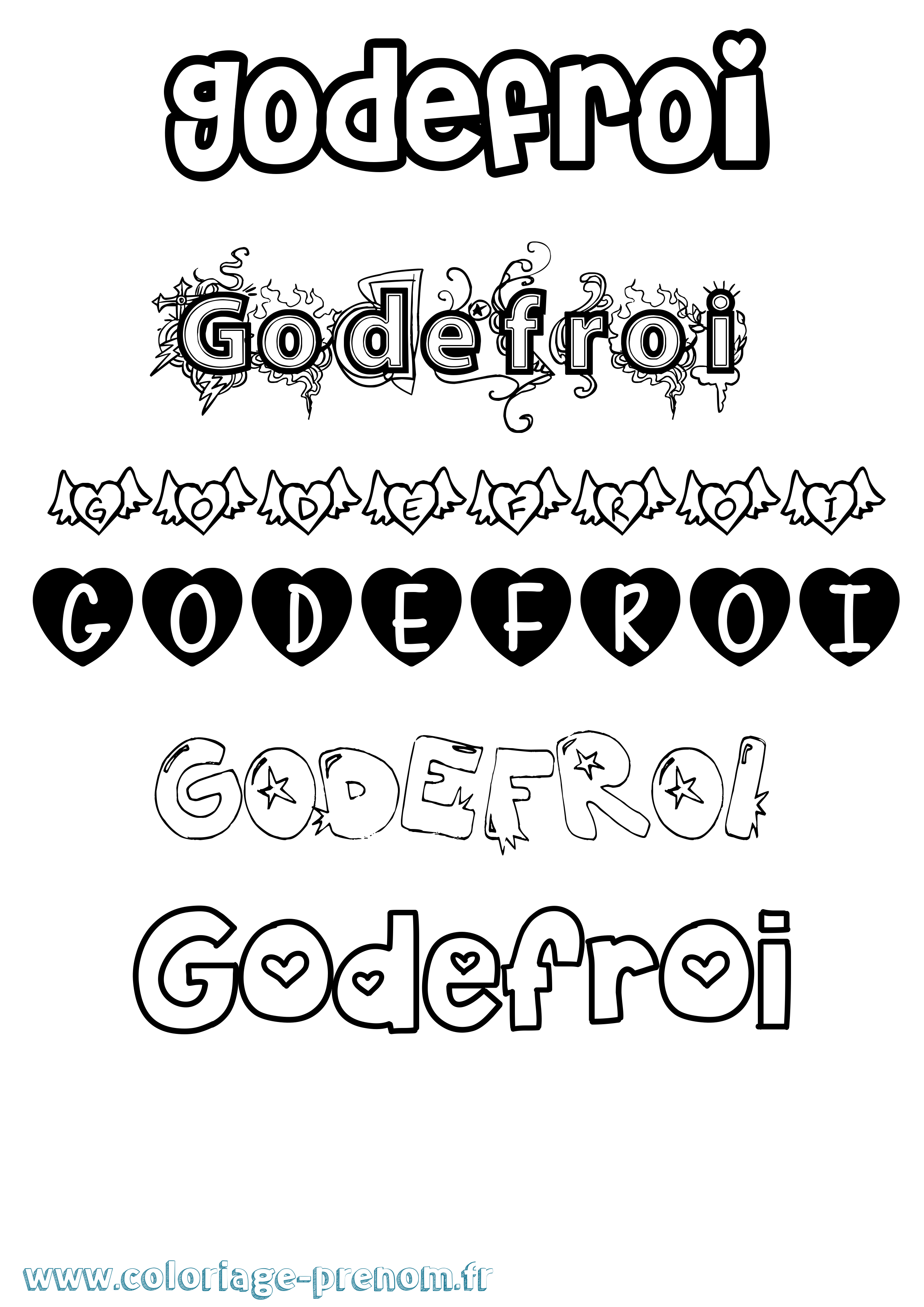 Coloriage Godefroi Girly Coloriage prénom Godefroi Girly