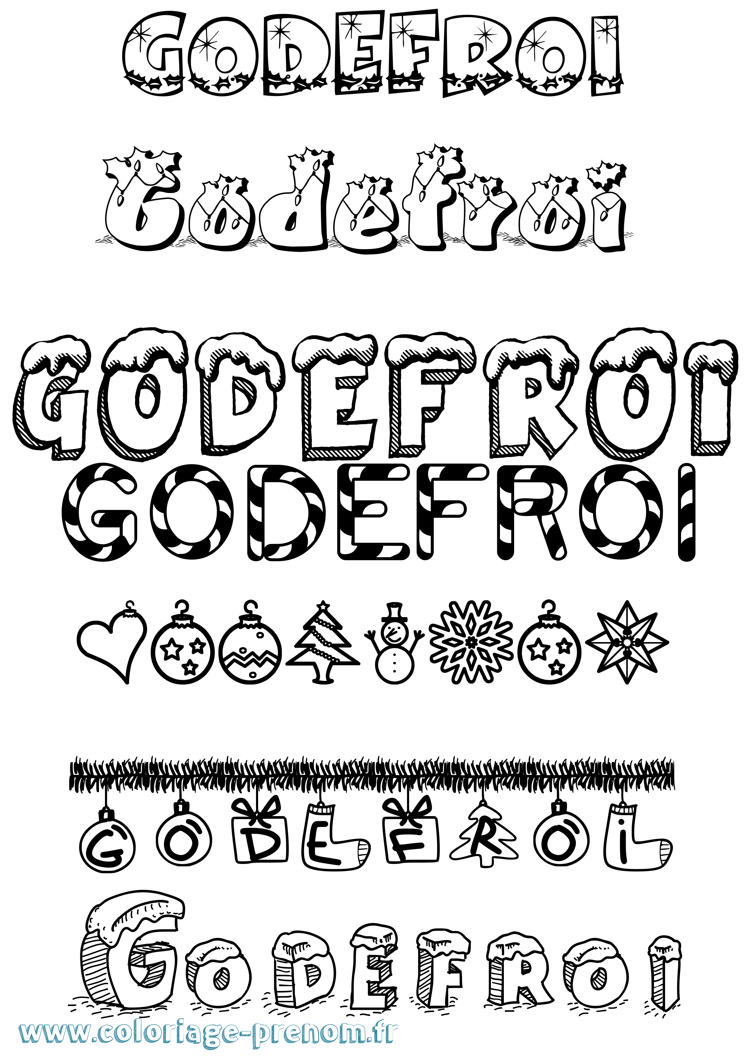 Coloriage Godefroi Noël Coloriage prénom Godefroi Noël